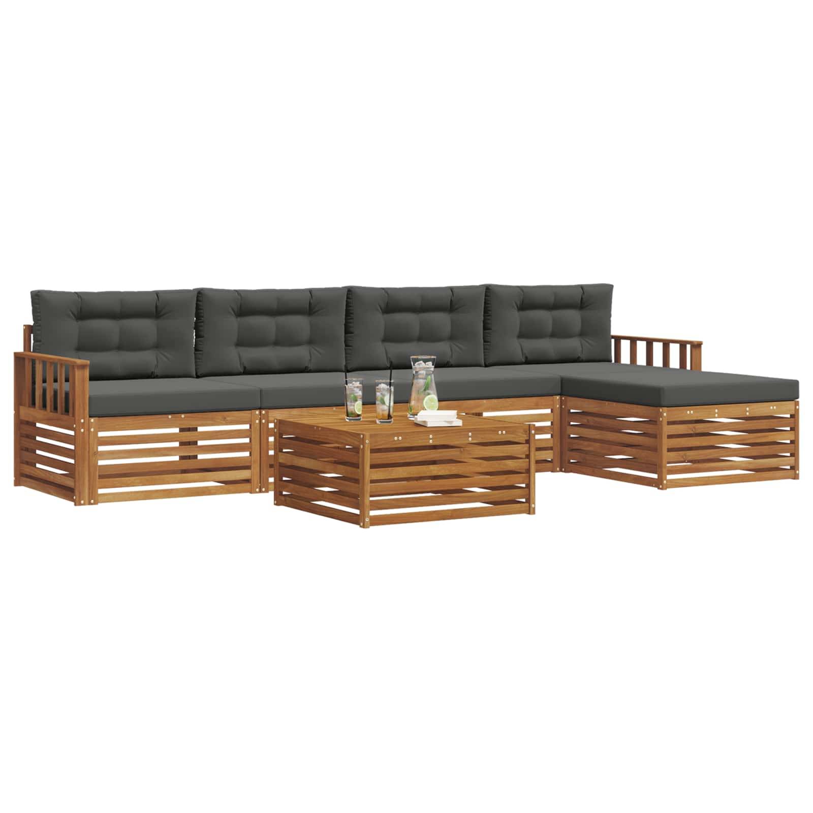 vidaXL Outdoor-Sofagarnitur mit Kissen 6 pcs Natur und Anthrazit