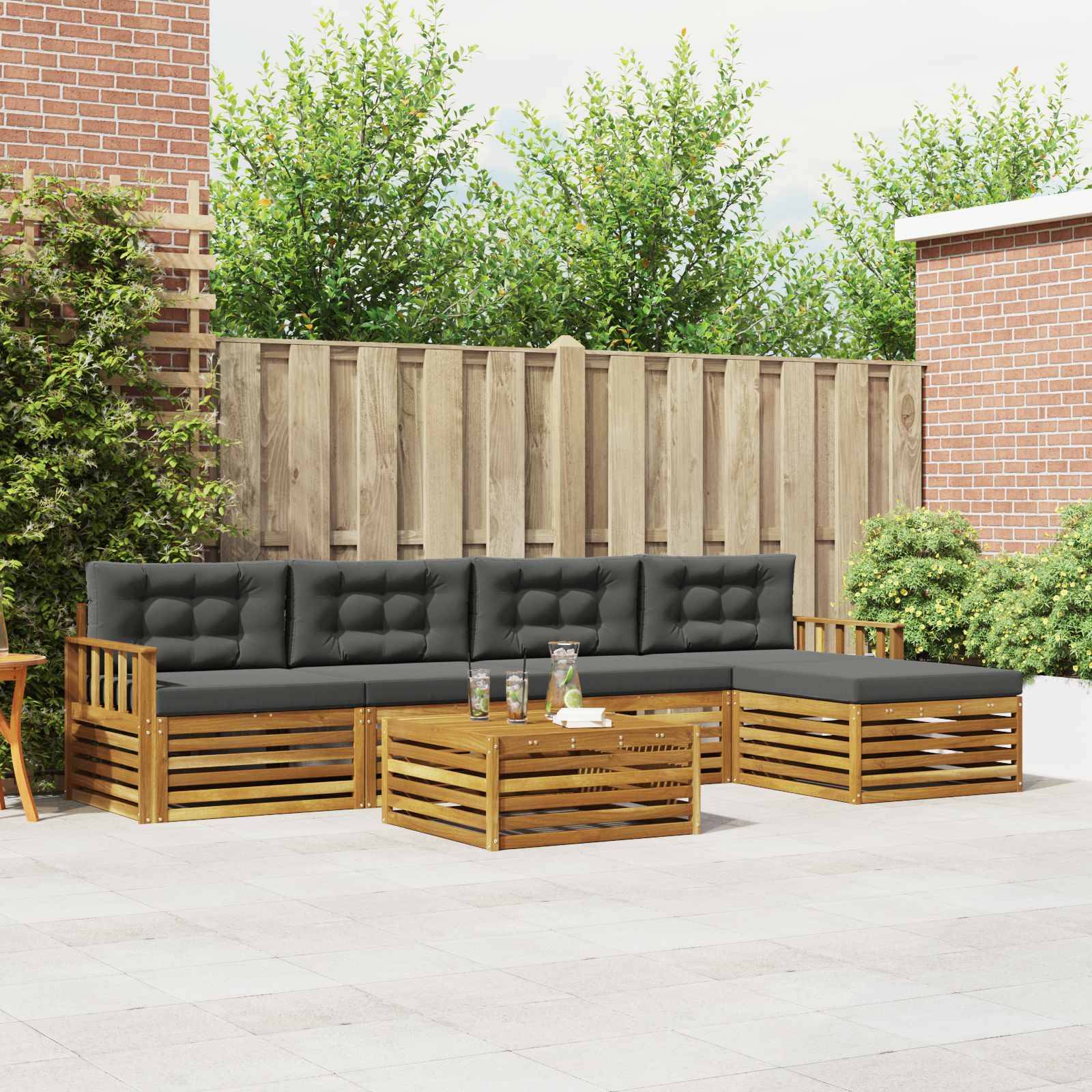 vidaXL Outdoor-Sofagarnitur mit Kissen 6 pcs Natur und Anthrazit