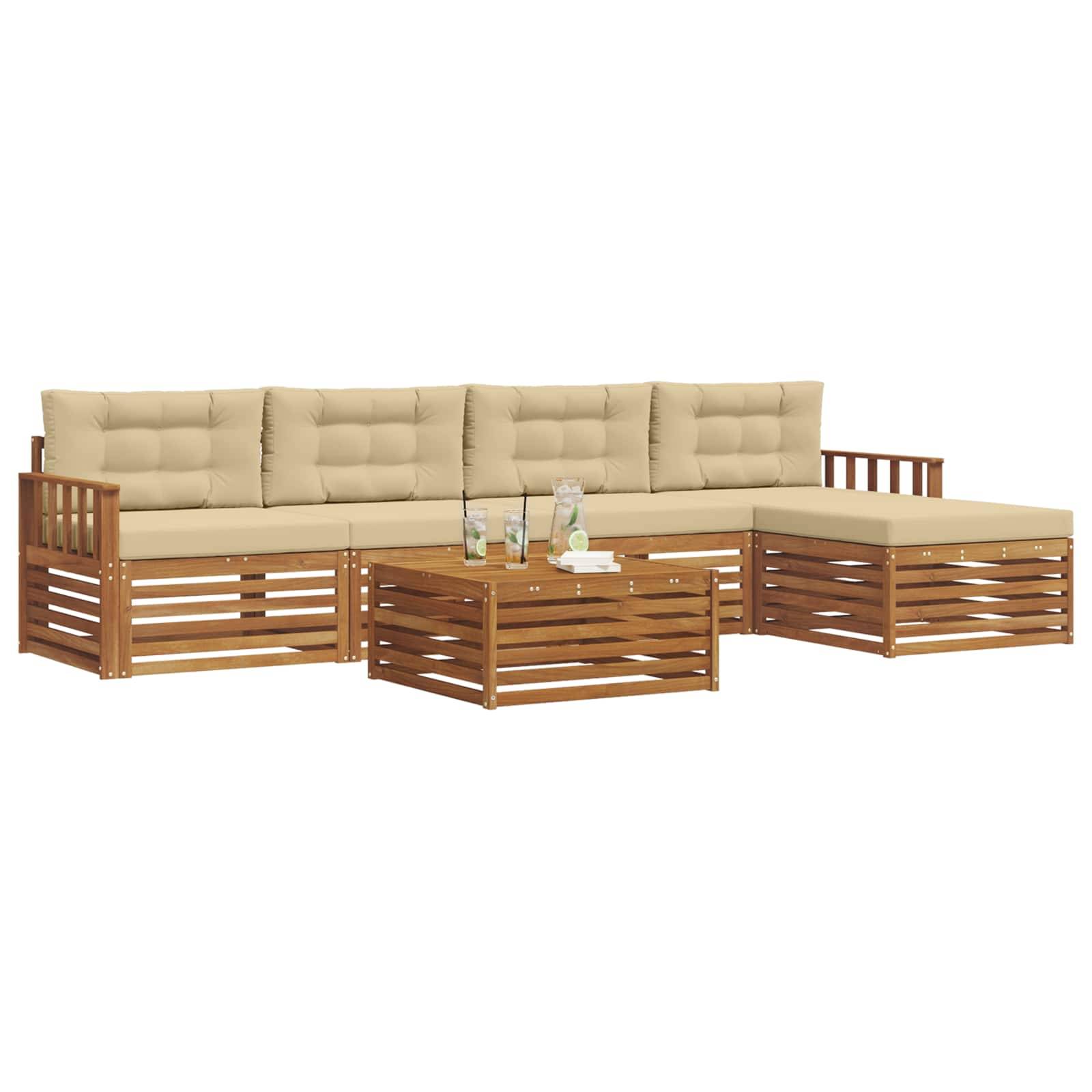 vidaXL Outdoor-Sofagarnitur mit Kissen 6 pcs Natur und Beige