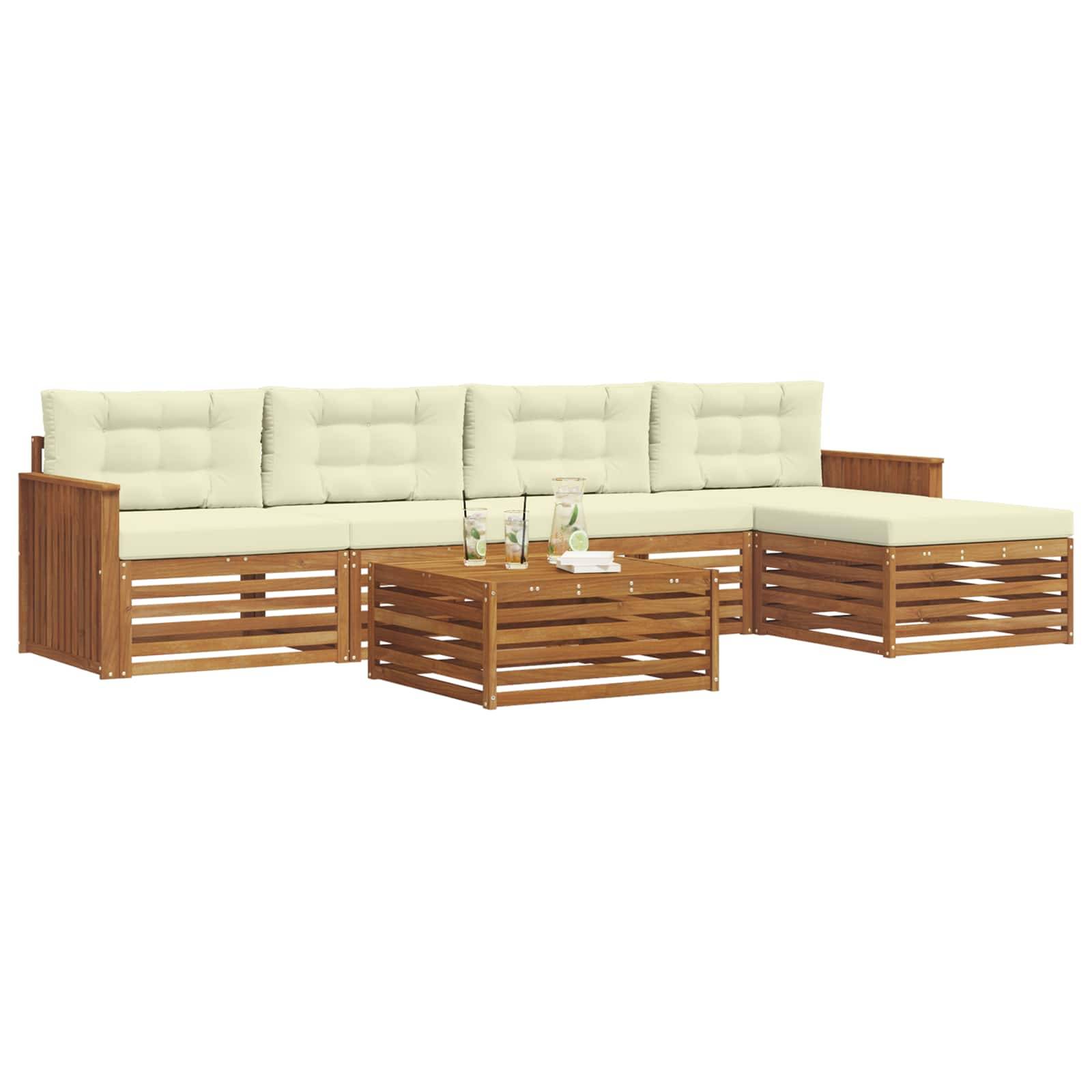 vidaXL Outdoor-Sofagarnitur mit Kissen 6 pcs Natur und Creme