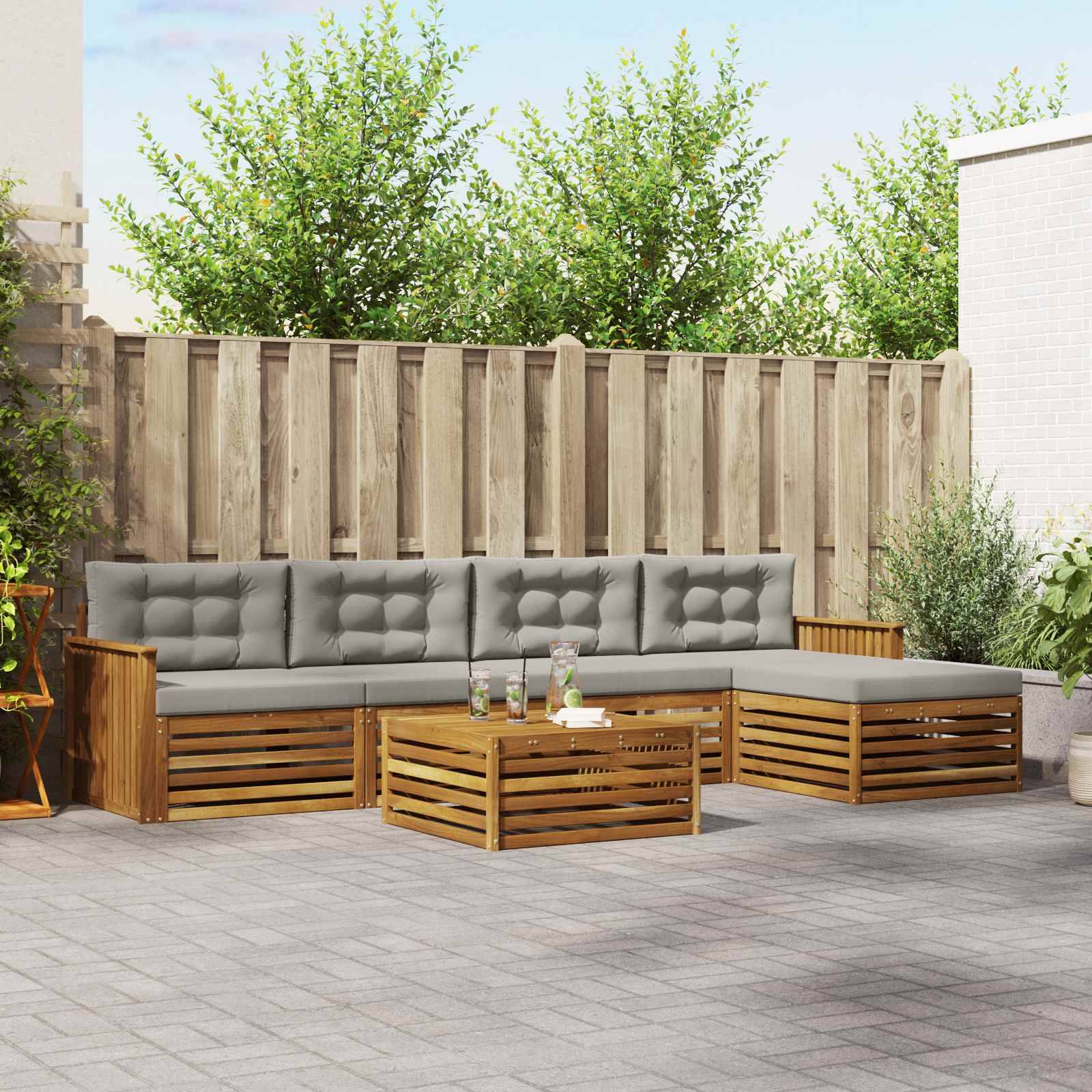 vidaXL Outdoor-Sofagarnitur mit Kissen 6 pcs Natürlich und Hellgrau