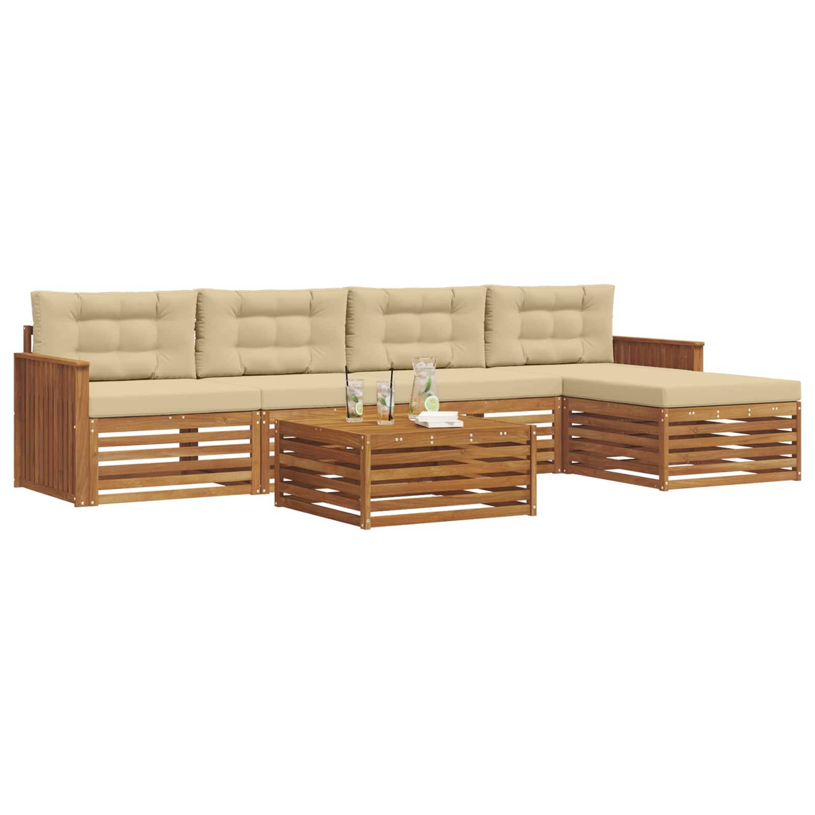 vidaXL Outdoor-Sofagarnitur mit Kissen 6 pcs Natur und Beige