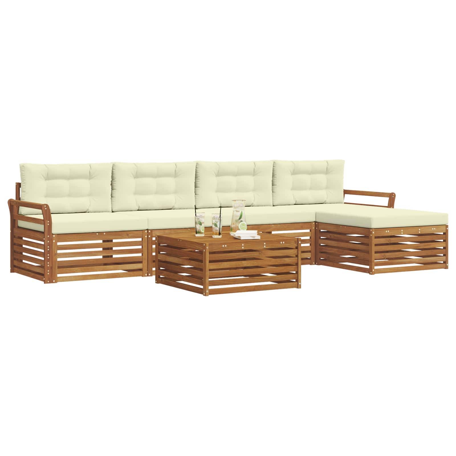 vidaXL Outdoor-Sofagarnitur mit Kissen 6 pcs Natur und Creme