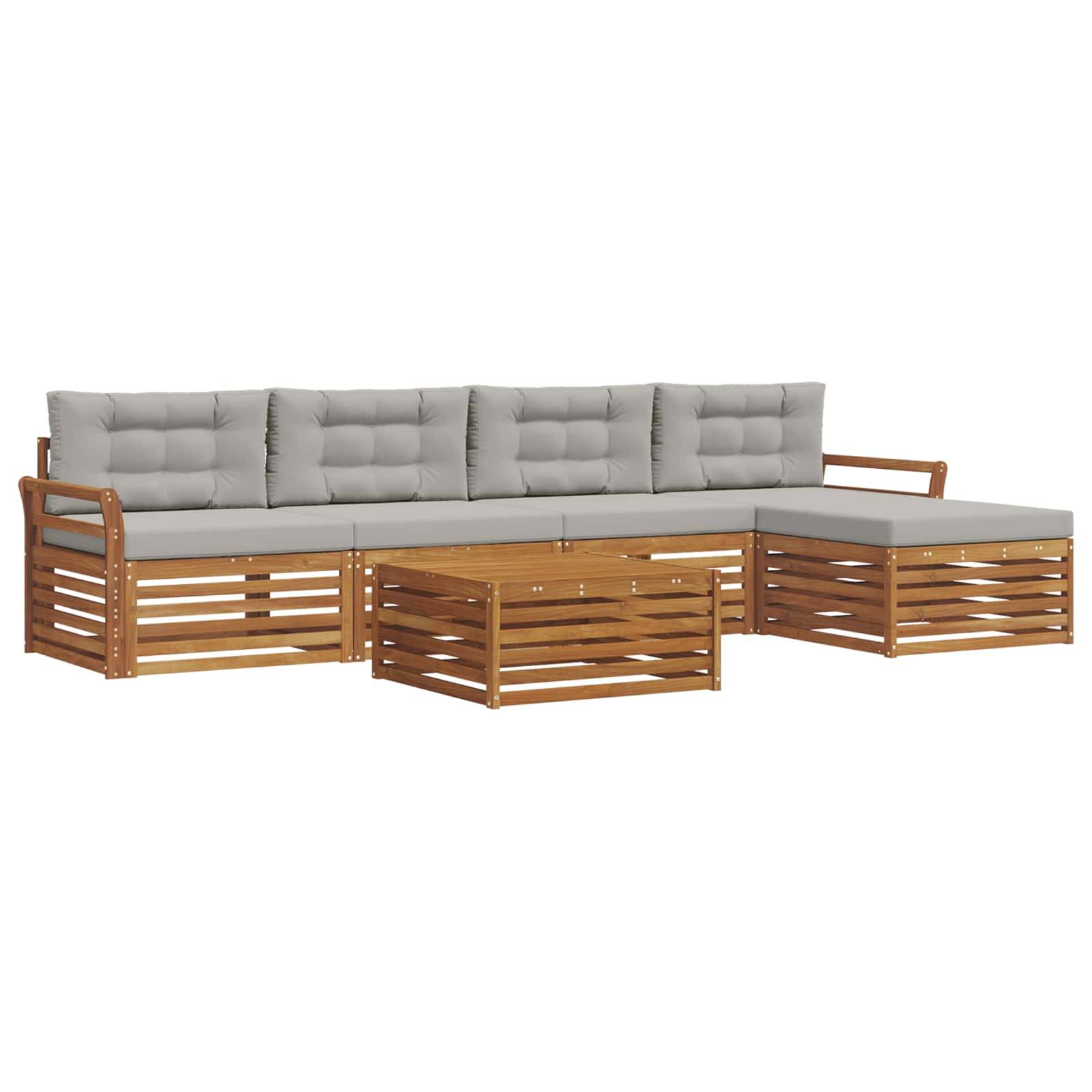 vidaXL Outdoor-Sofagarnitur mit Kissen 6 pcs Natürlich und Hellgrau