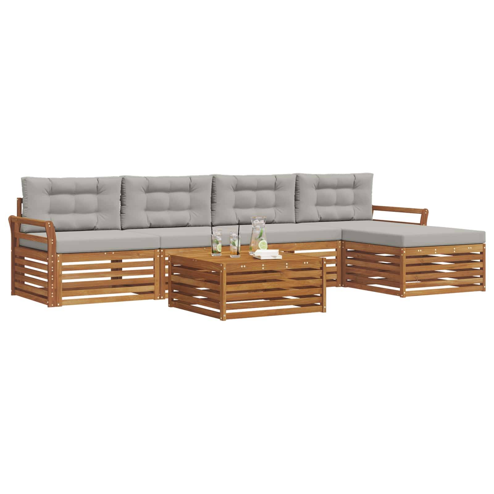 vidaXL Outdoor-Sofagarnitur mit Kissen 6 pcs Natürlich und Hellgrau