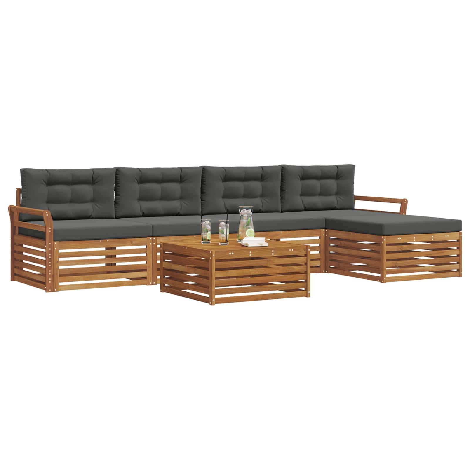 vidaXL Outdoor-Sofagarnitur mit Kissen 6 pcs Natur und Anthrazit
