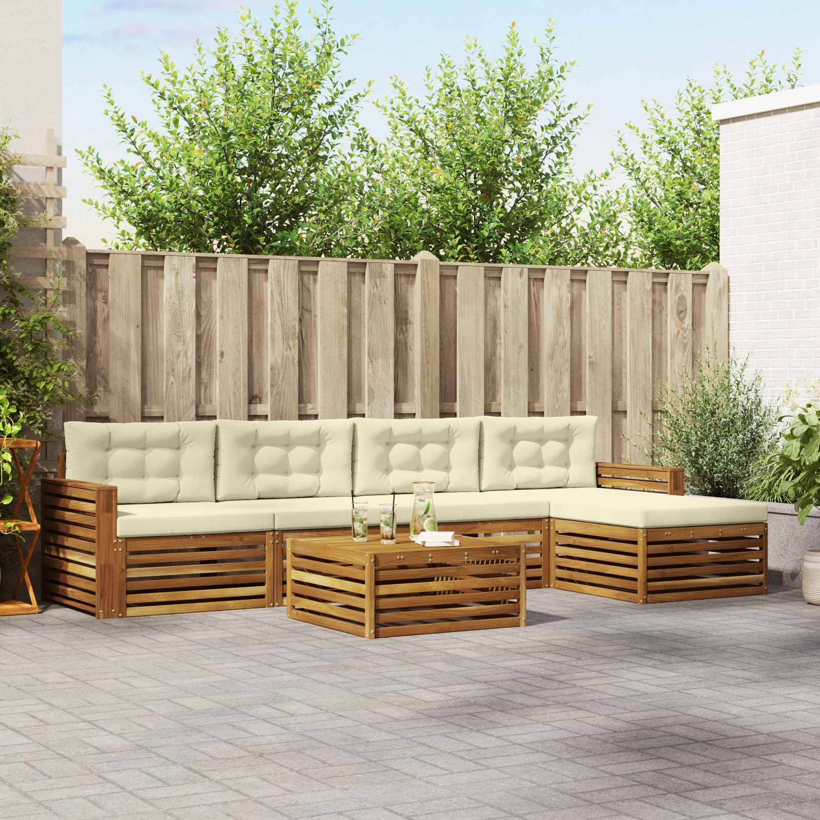 vidaXL Outdoor-Sofagarnitur mit Kissen 6 pcs Natur und Creme