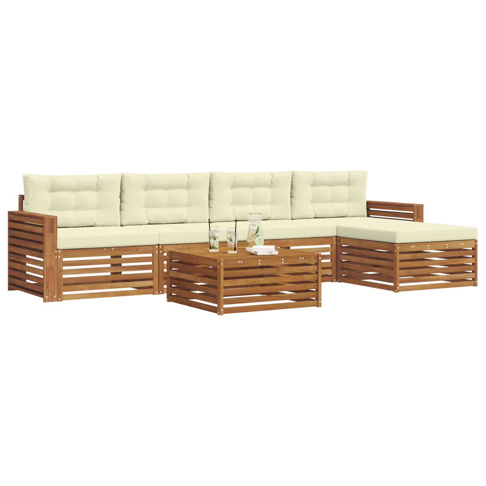 vidaXL Outdoor-Sofagarnitur mit Kissen 6 pcs Natur und Creme