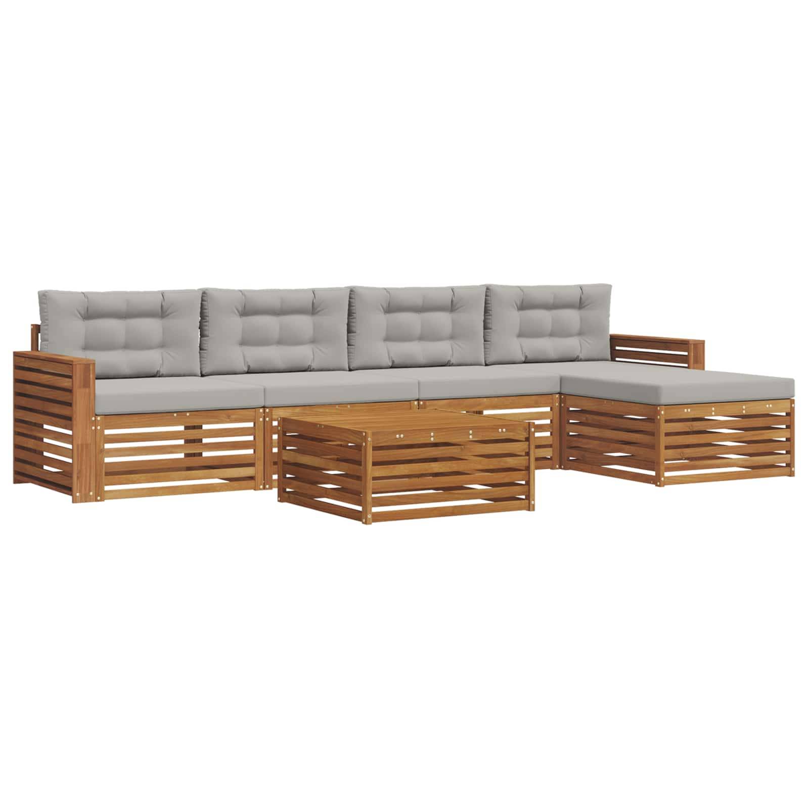 vidaXL Outdoor-Sofagarnitur mit Kissen 6 pcs Natürlich und Hellgrau
