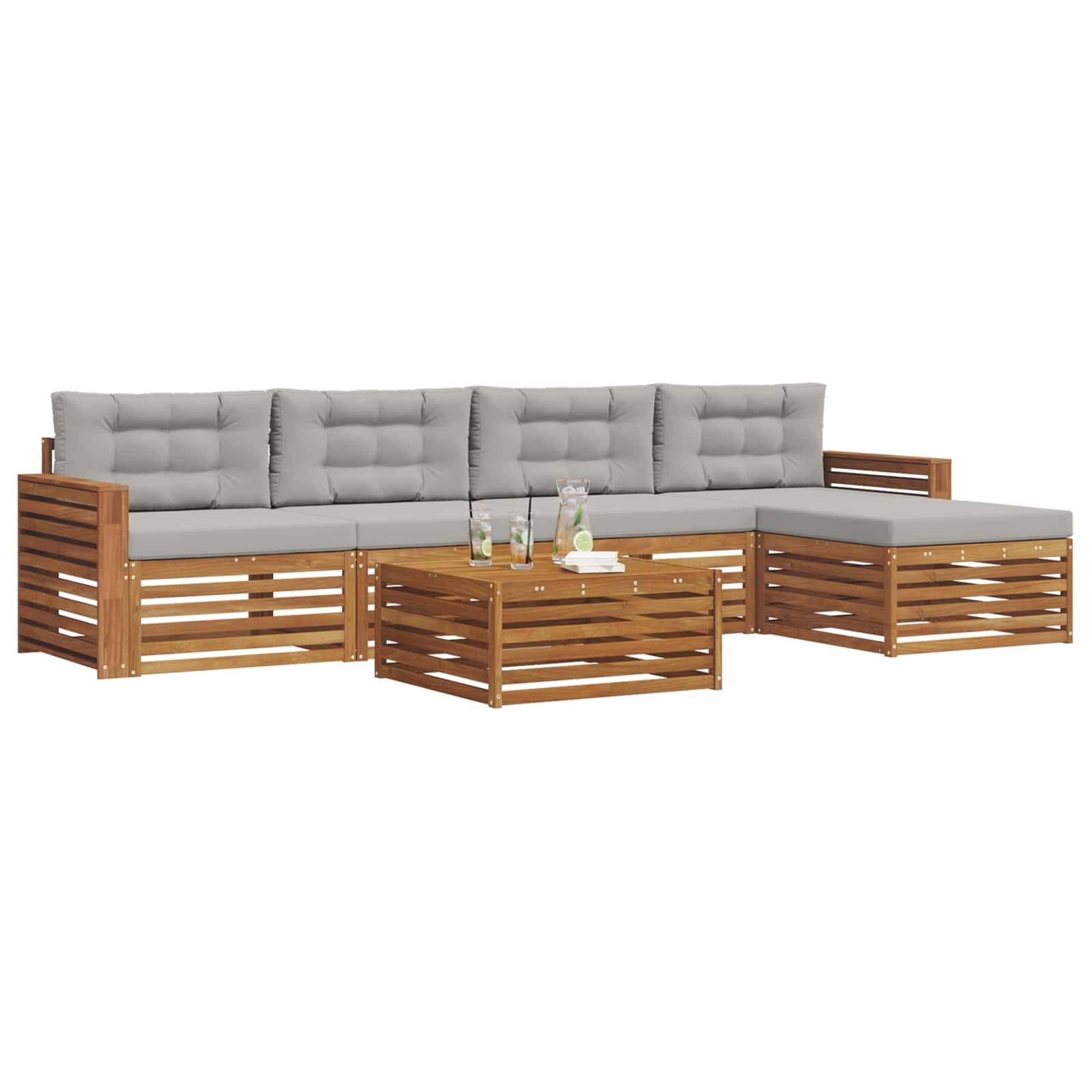 vidaXL Outdoor-Sofagarnitur mit Kissen 6 pcs Natürlich und Hellgrau
