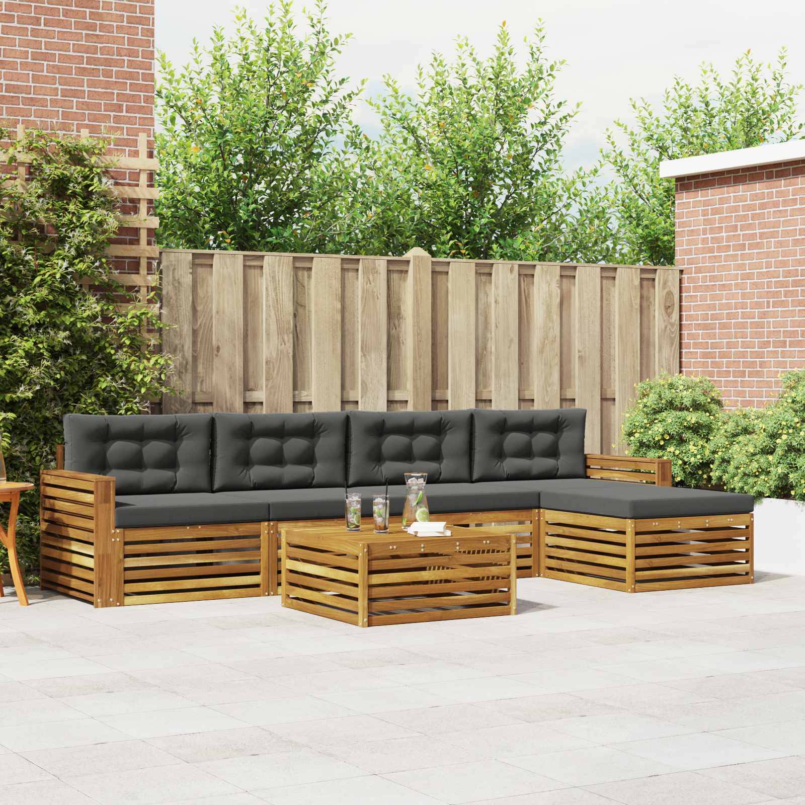 vidaXL Outdoor-Sofagarnitur mit Kissen 6 pcs Natur und Anthrazit