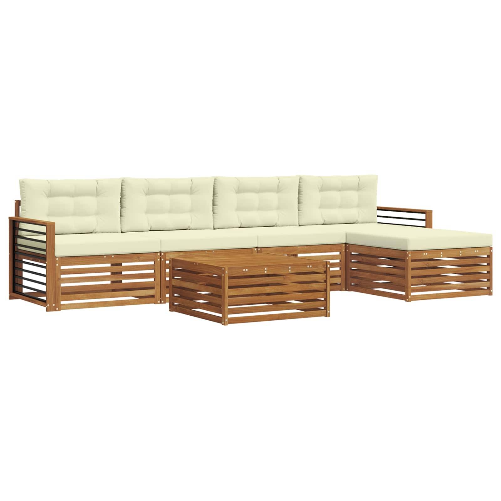 vidaXL Outdoor-Sofagarnitur mit Kissen 6 pcs Natur und Creme