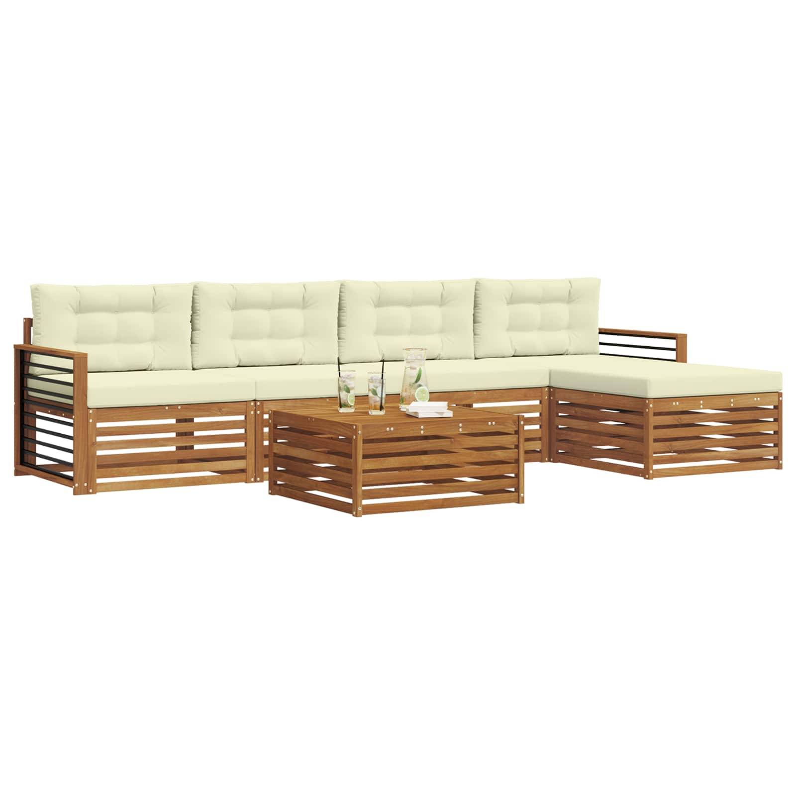 vidaXL Outdoor-Sofagarnitur mit Kissen 6 pcs Natur und Creme