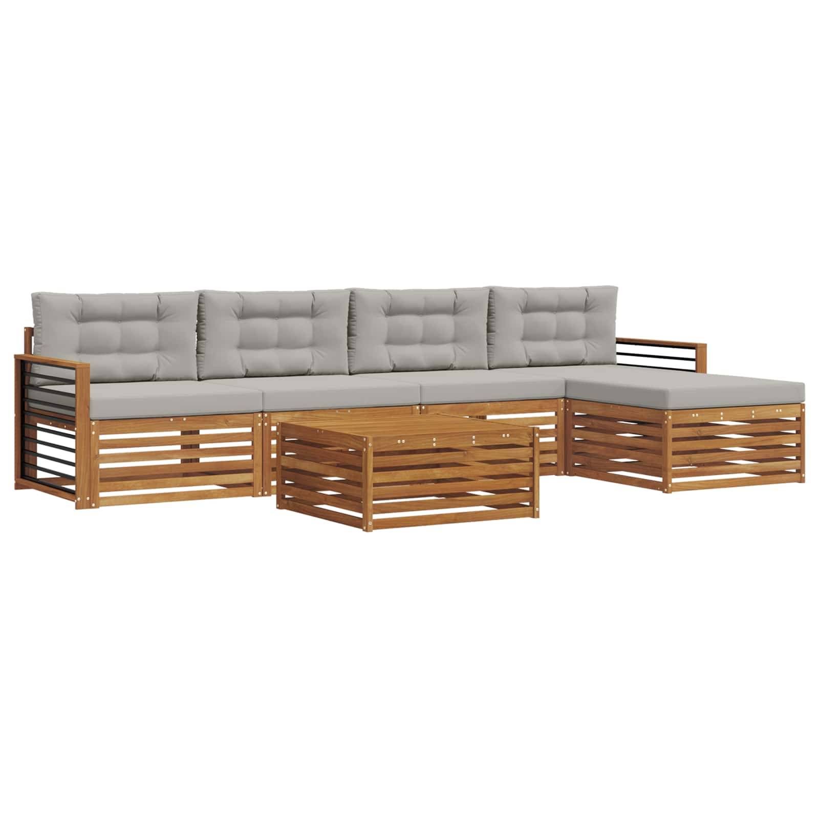 vidaXL Outdoor-Sofagarnitur mit Kissen 6 pcs Natürlich und Hellgrau