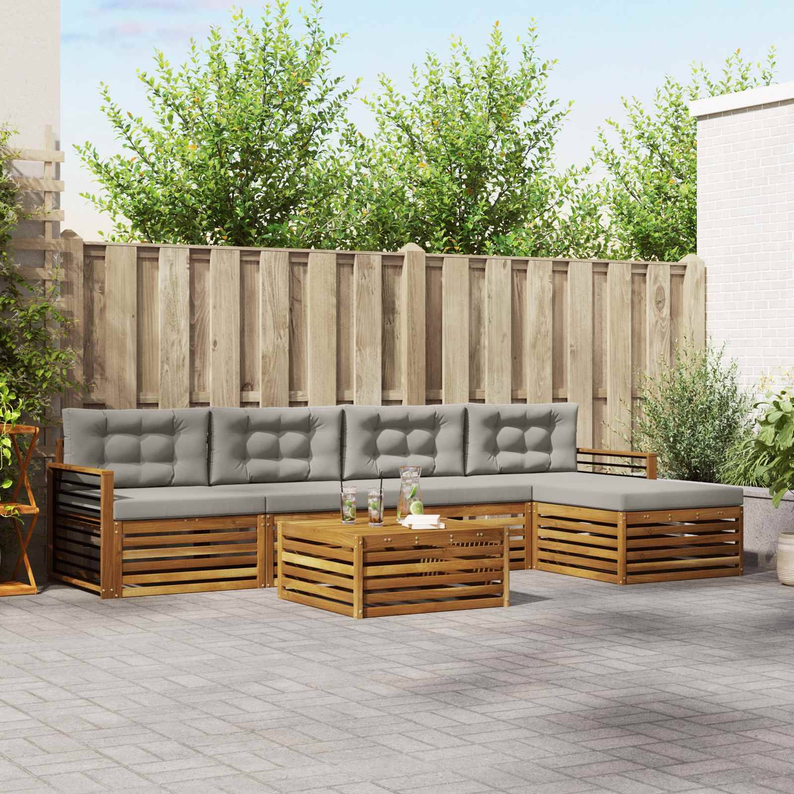 vidaXL Outdoor-Sofagarnitur mit Kissen 6 pcs Natürlich und Hellgrau