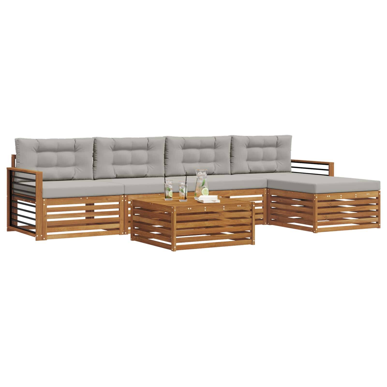 vidaXL Outdoor-Sofagarnitur mit Kissen 6 pcs Natürlich und Hellgrau
