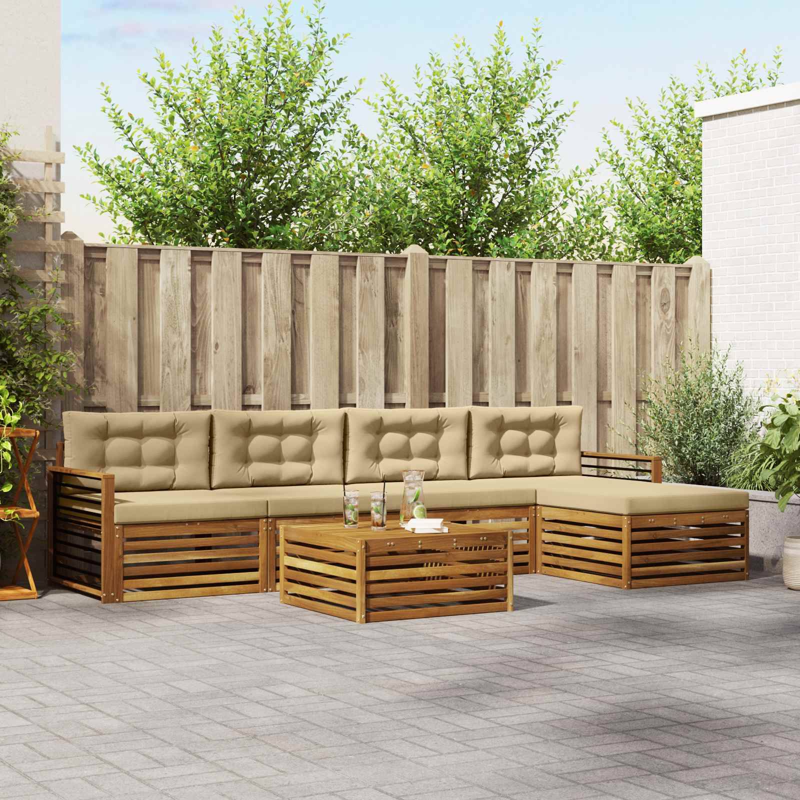 vidaXL Outdoor-Sofagarnitur mit Kissen 6 pcs Natur und Beige