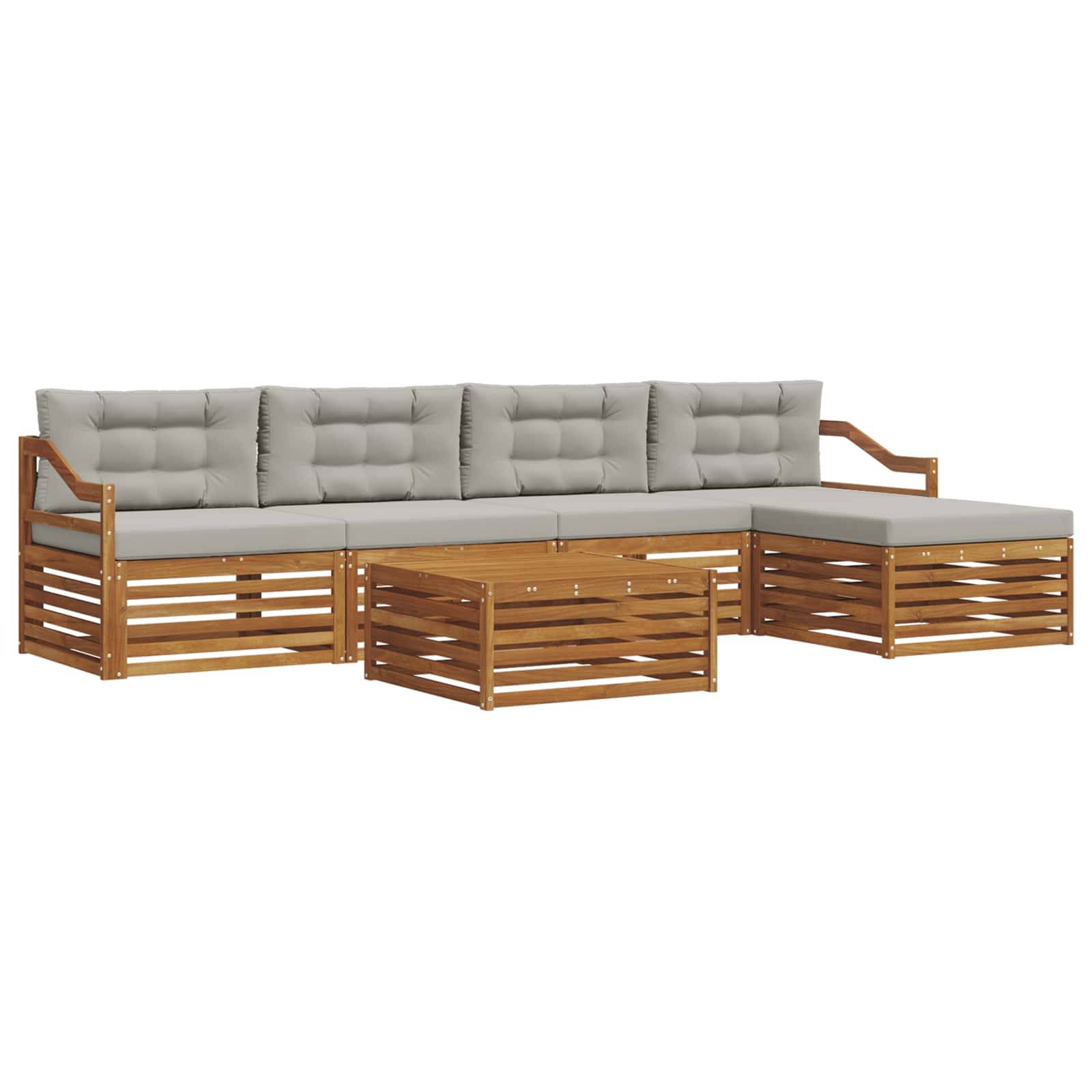 vidaXL Outdoor-Sofagarnitur mit Kissen 6 pcs Natürlich und Hellgrau
