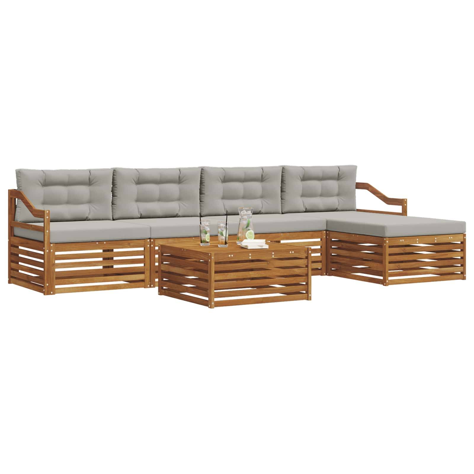 vidaXL Outdoor-Sofagarnitur mit Kissen 6 pcs Natürlich und Hellgrau