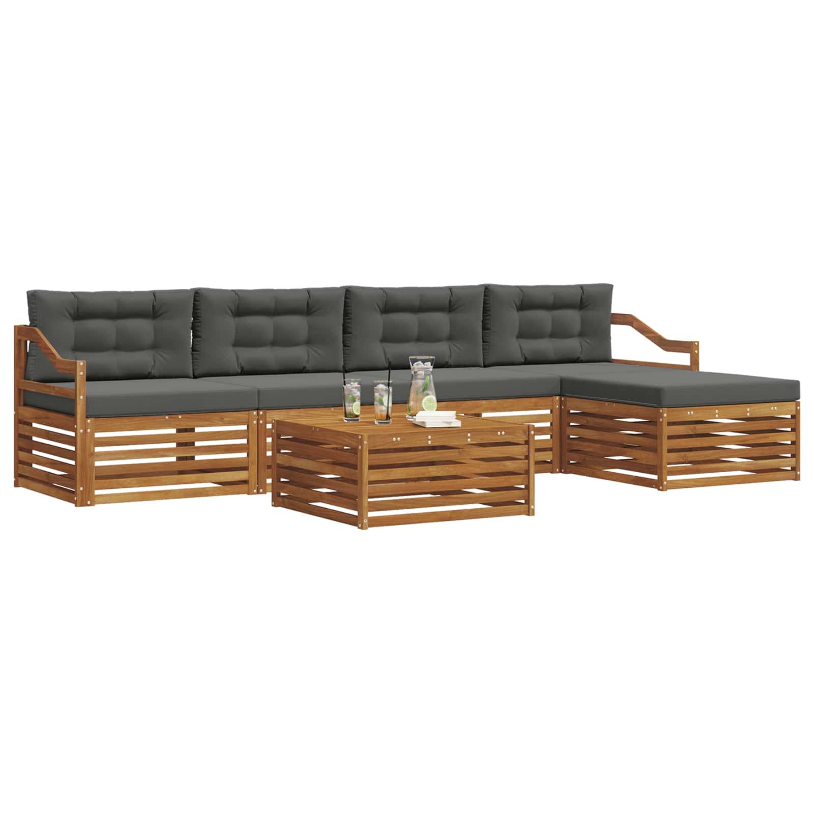 vidaXL Outdoor-Sofagarnitur mit Kissen 6 pcs Natur und Anthrazit