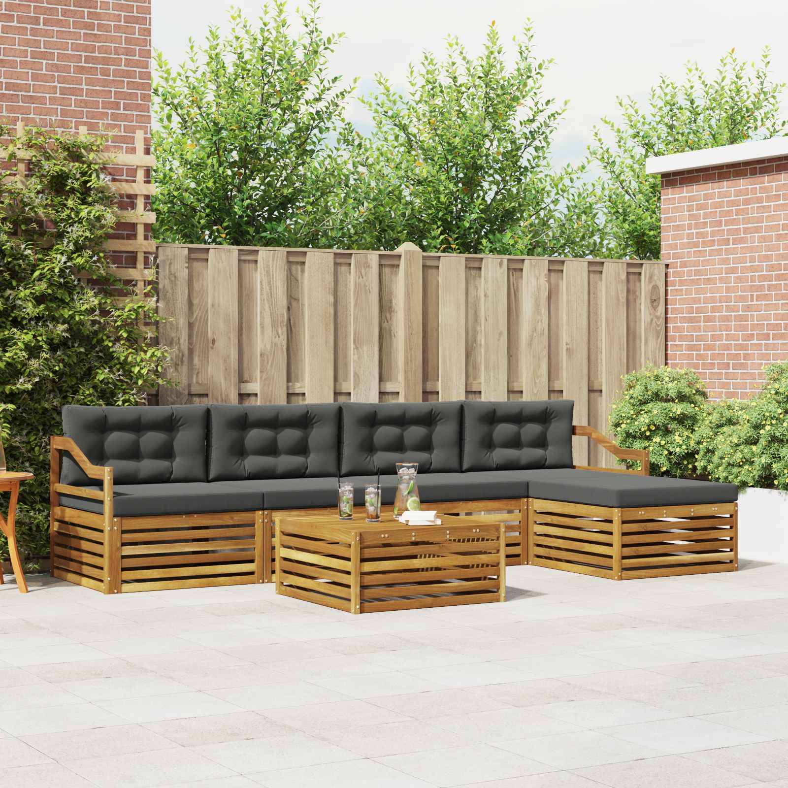 vidaXL Outdoor-Sofagarnitur mit Kissen 6 pcs Natur und Anthrazit
