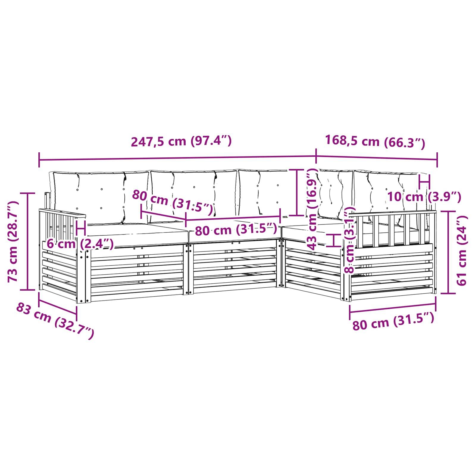 vidaXL Outdoor-Sofagarnitur mit Kissen 4 pcs Natur und Beige