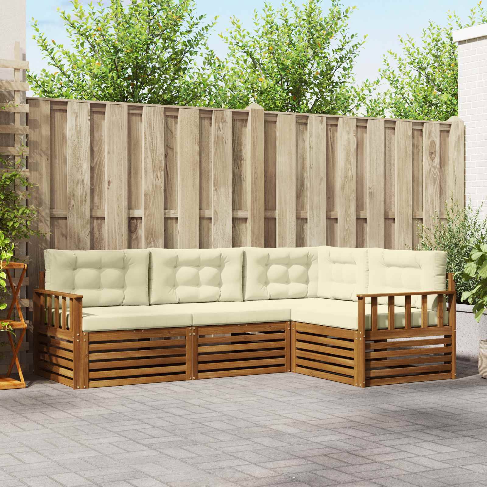 vidaXL Outdoor-Sofagarnitur mit Kissen 4 pcs Natur und Creme