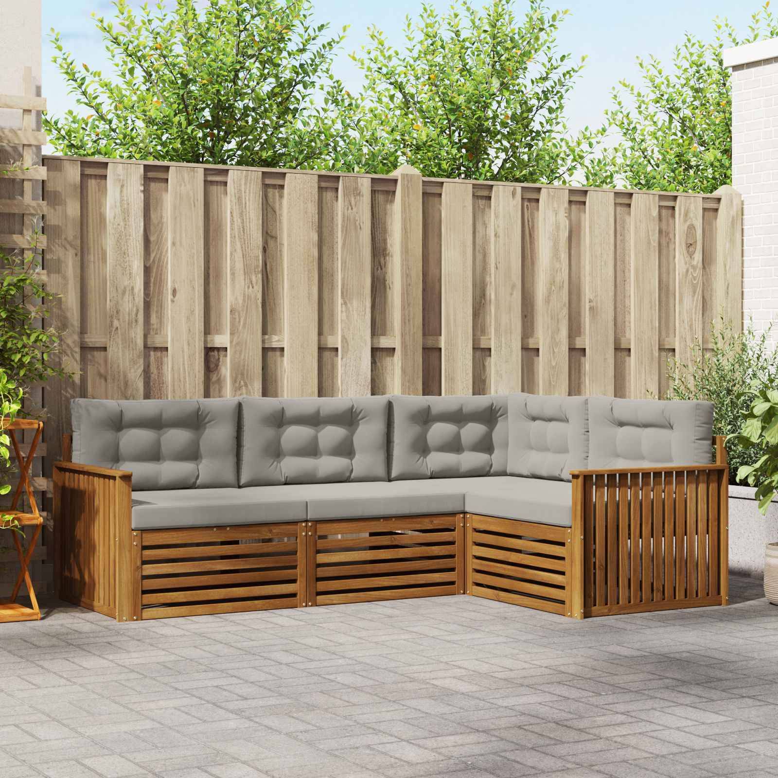 vidaXL Outdoor-Sofagarnitur mit Kissen 4 pcs Natürlich und Hellgrau