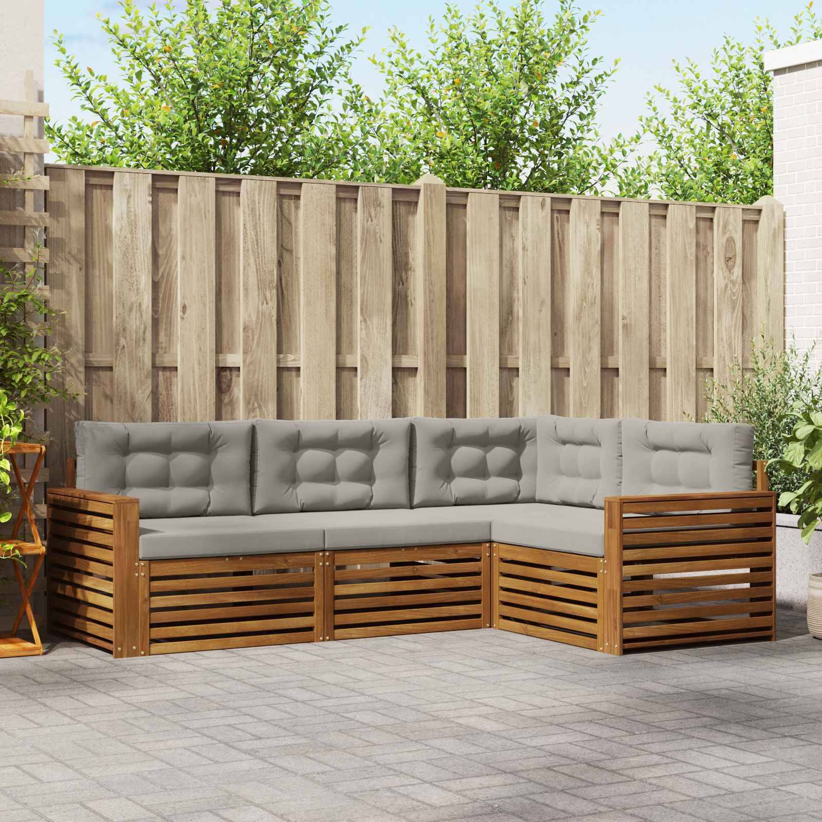 vidaXL Outdoor-Sofagarnitur mit Kissen 4 pcs Natürlich und Hellgrau