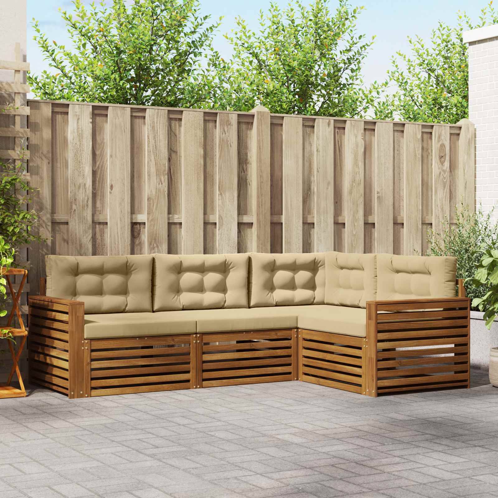 vidaXL Outdoor-Sofagarnitur mit Kissen 4 pcs Natur und Beige