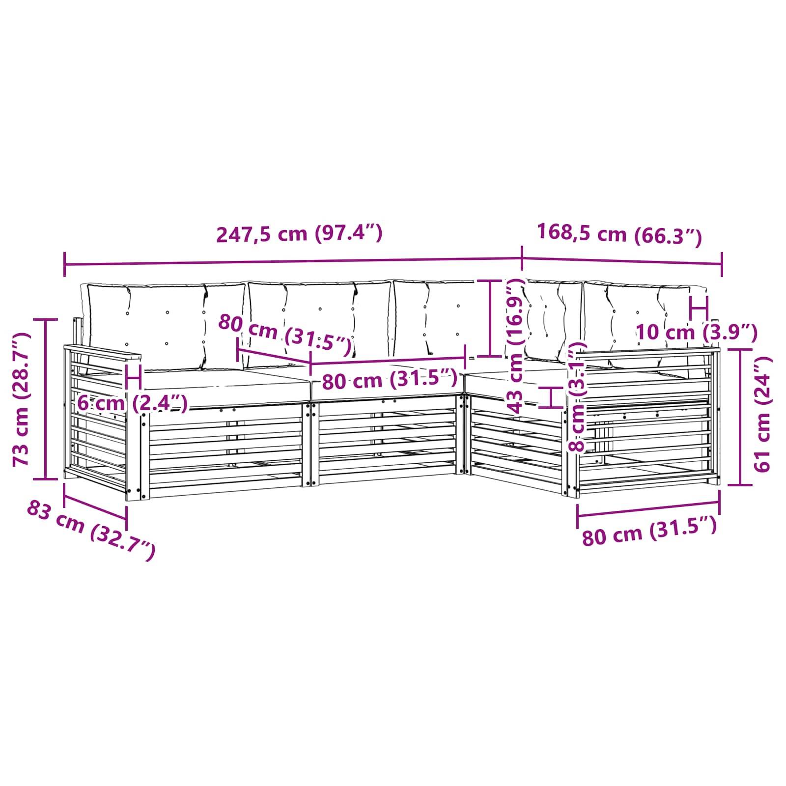 vidaXL Outdoor-Sofagarnitur mit Kissen 4 pcs Natürlich und Hellgrau