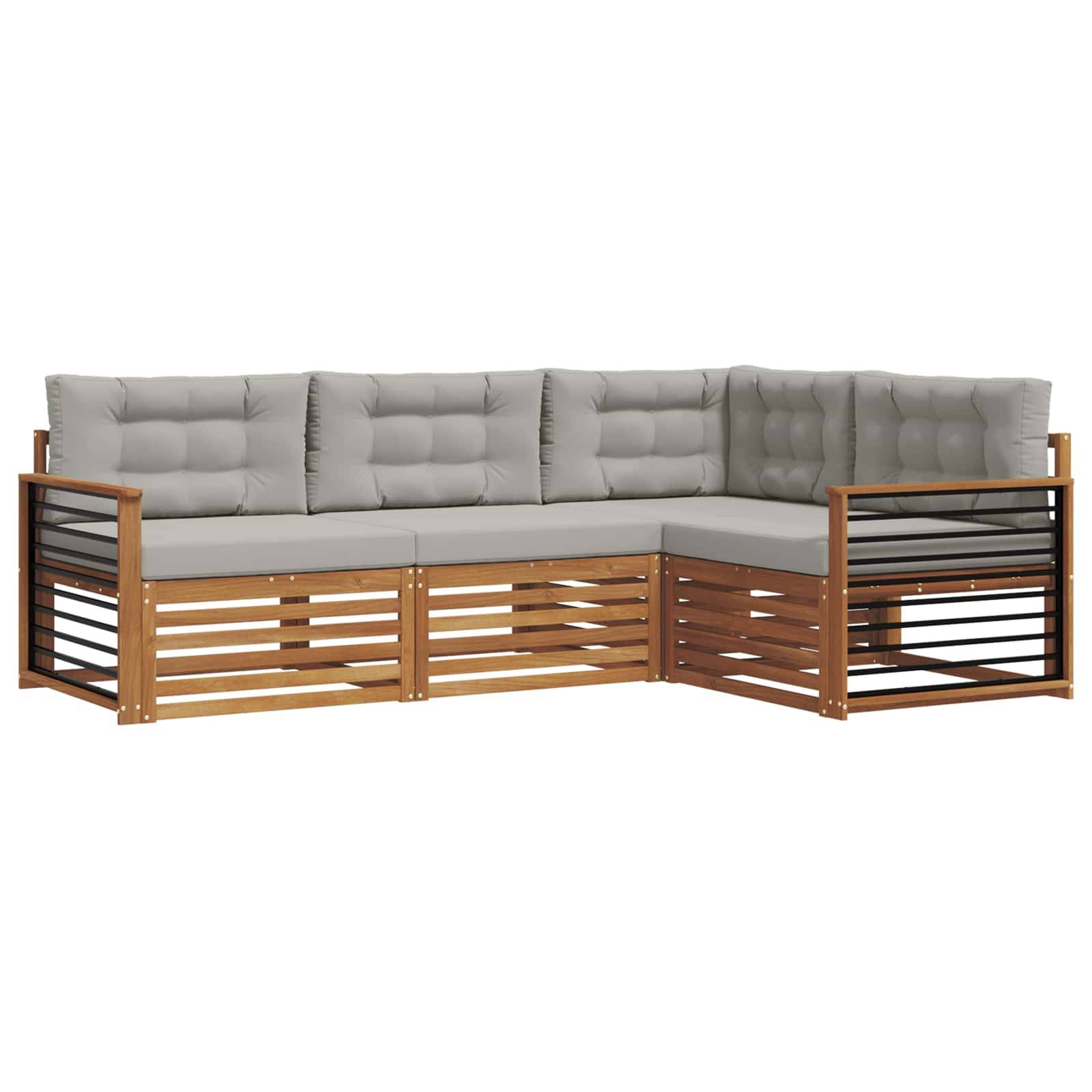 vidaXL Outdoor-Sofagarnitur mit Kissen 4 pcs Natürlich und Hellgrau