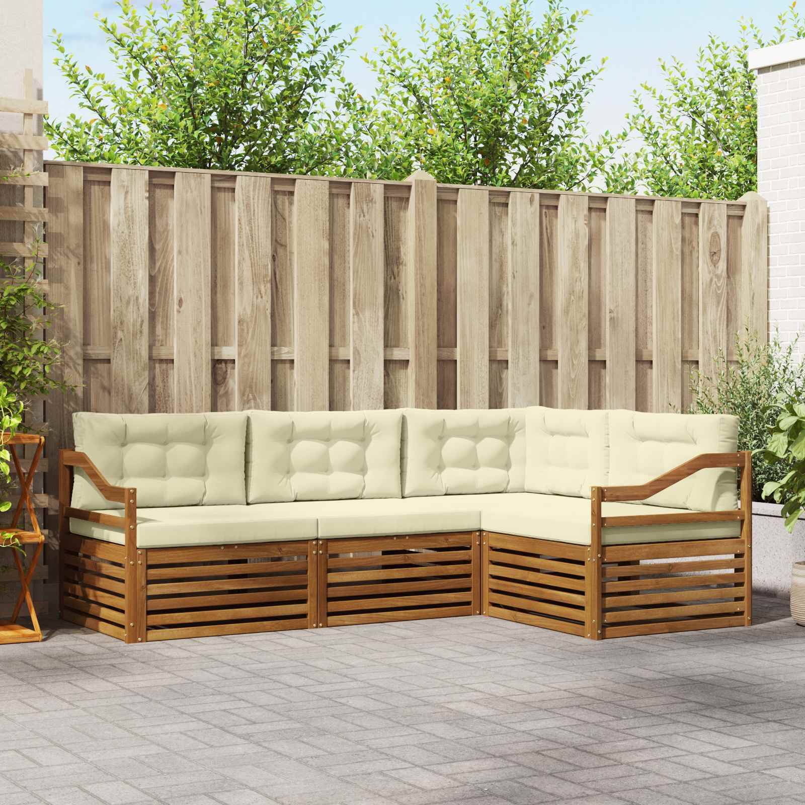 vidaXL Outdoor-Sofagarnitur mit Kissen 4 pcs Natur und Creme