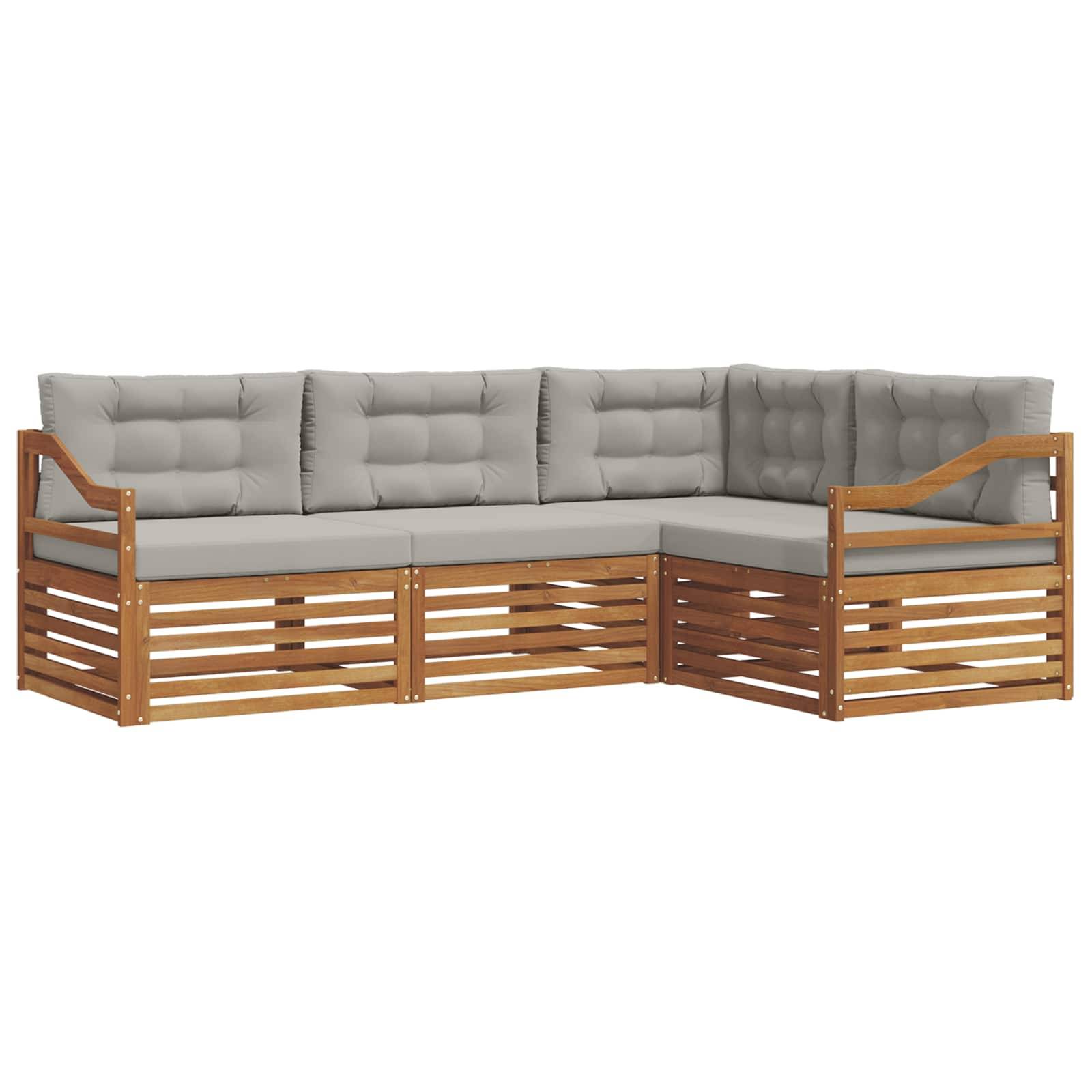 vidaXL Outdoor-Sofagarnitur mit Kissen 4 pcs Natürlich und Hellgrau