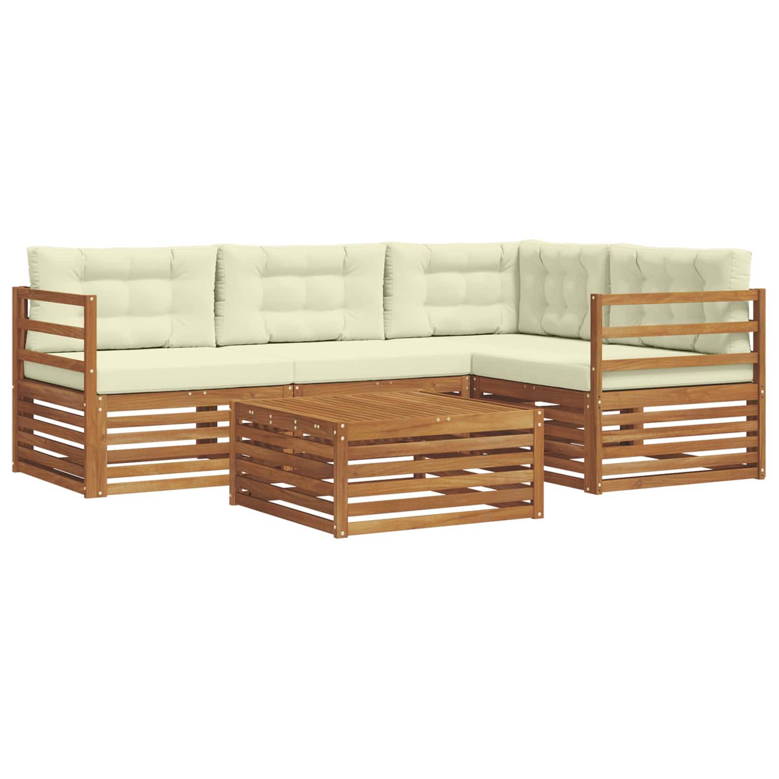 vidaXL Outdoor-Sofagarnitur mit Kissen 5 pcs Natur und Creme
