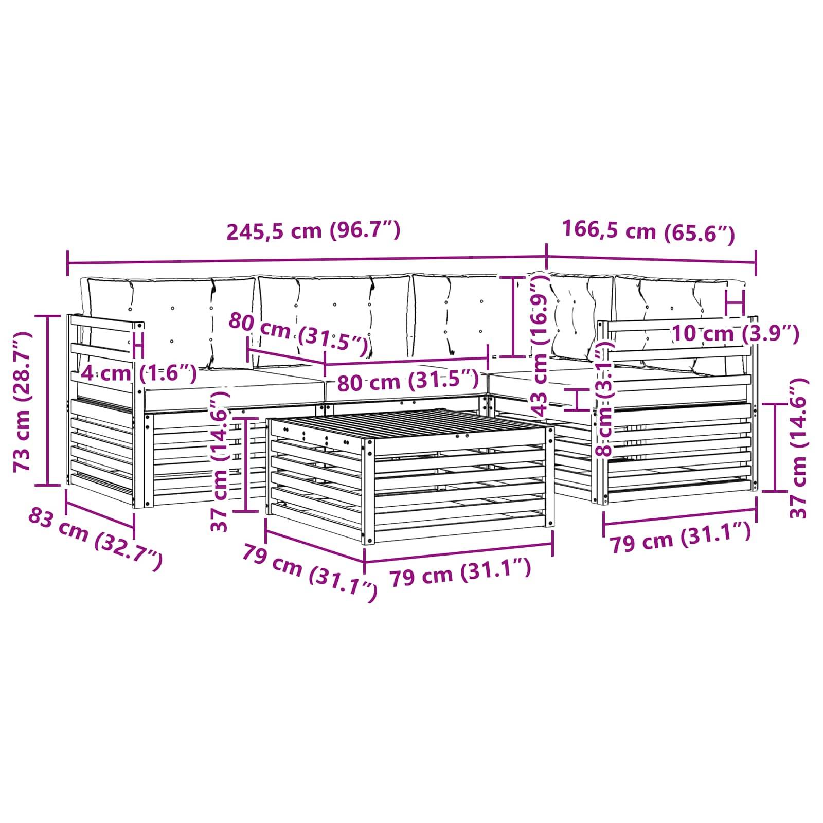 vidaXL Outdoor-Sofagarnitur 6 pcs