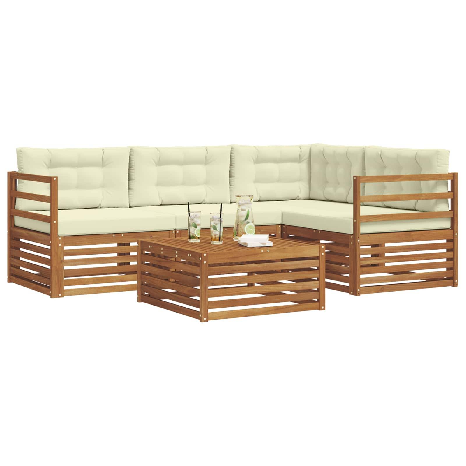 vidaXL Outdoor-Sofagarnitur mit Kissen 5 pcs Natur und Creme