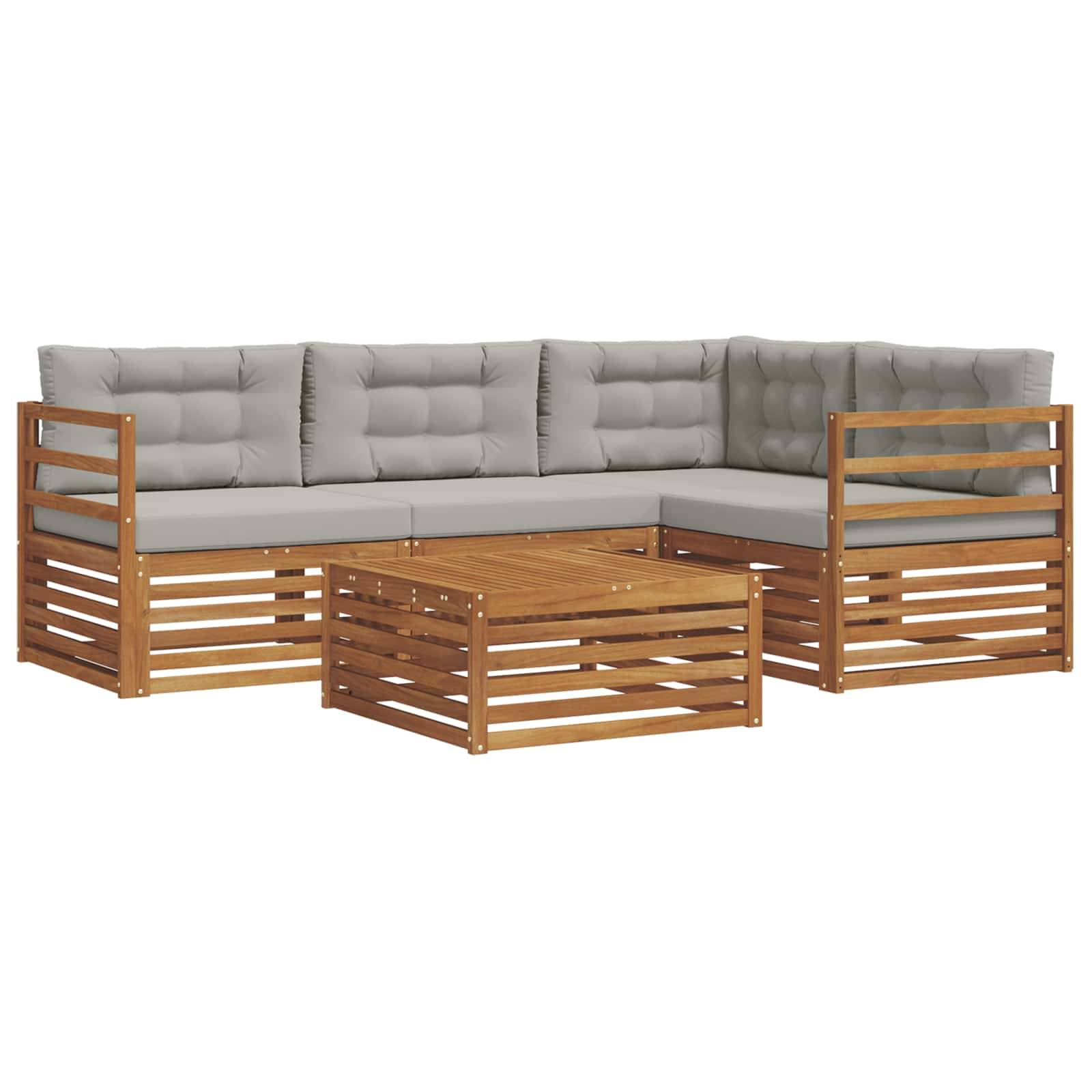 vidaXL Outdoor-Sofagarnitur mit Kissen 5 pcs Natürlich und Hellgrau