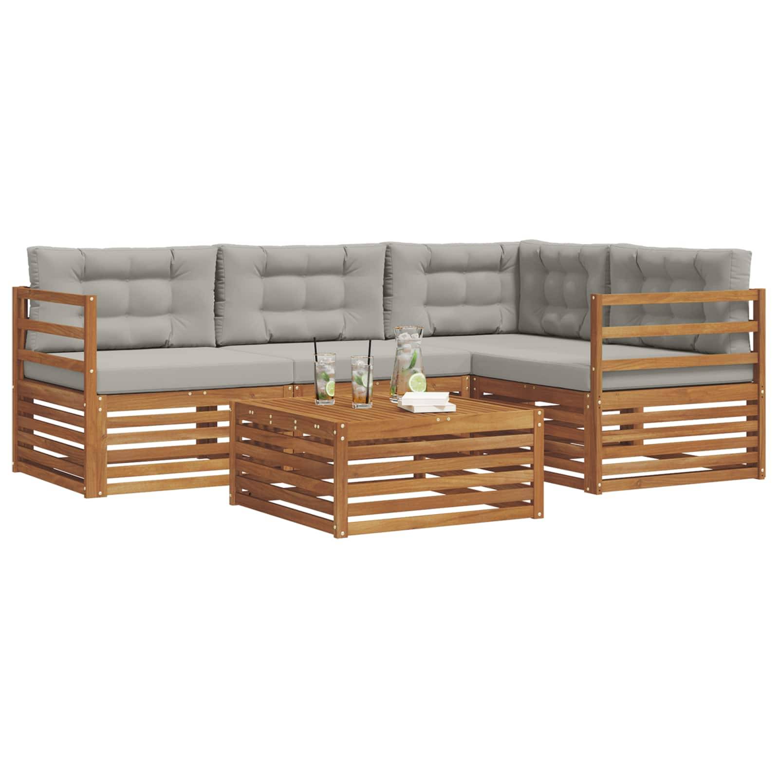 vidaXL Outdoor-Sofagarnitur mit Kissen 5 pcs Natürlich und Hellgrau