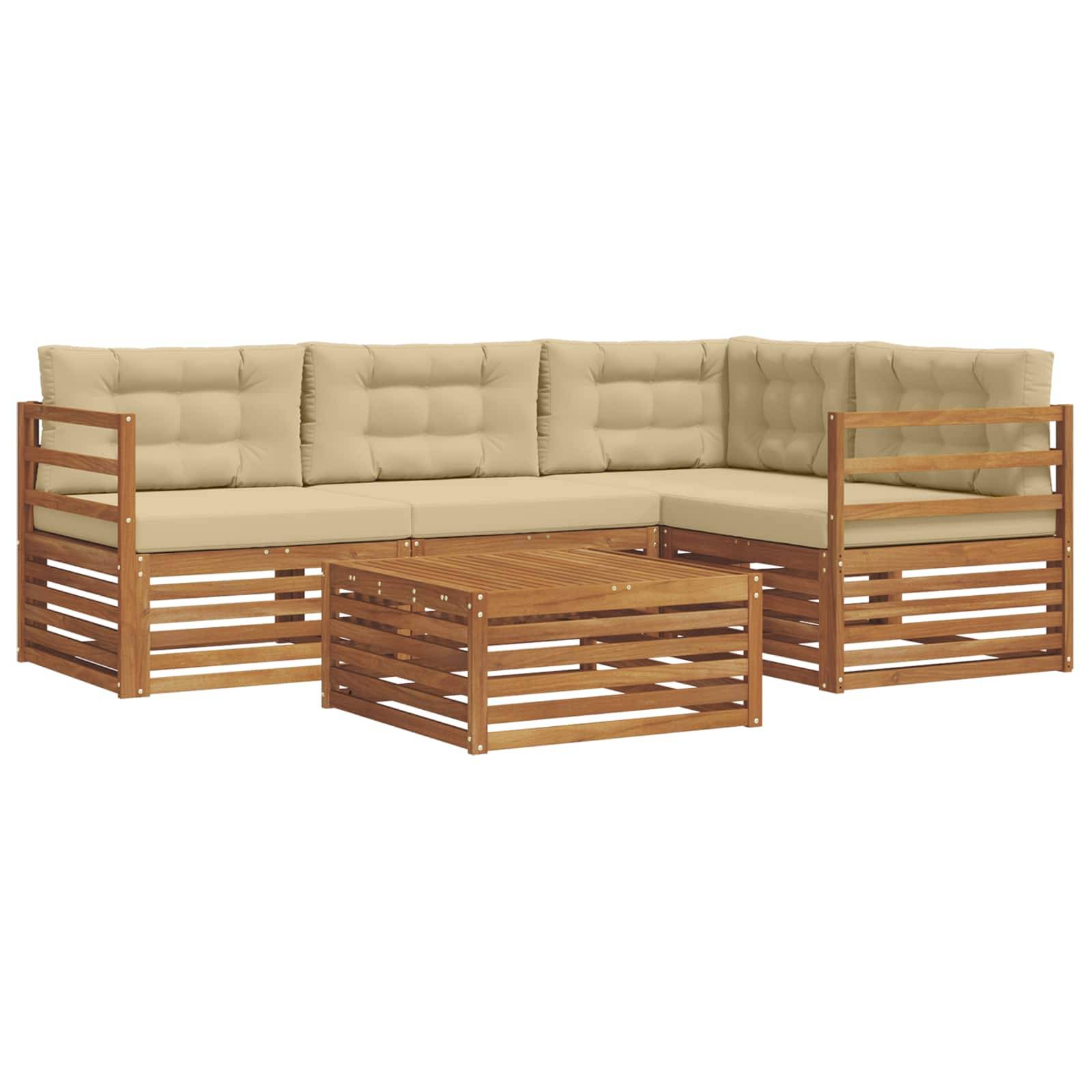 vidaXL Outdoor-Sofagarnitur mit Kissen 5 pcs Natur und Beige