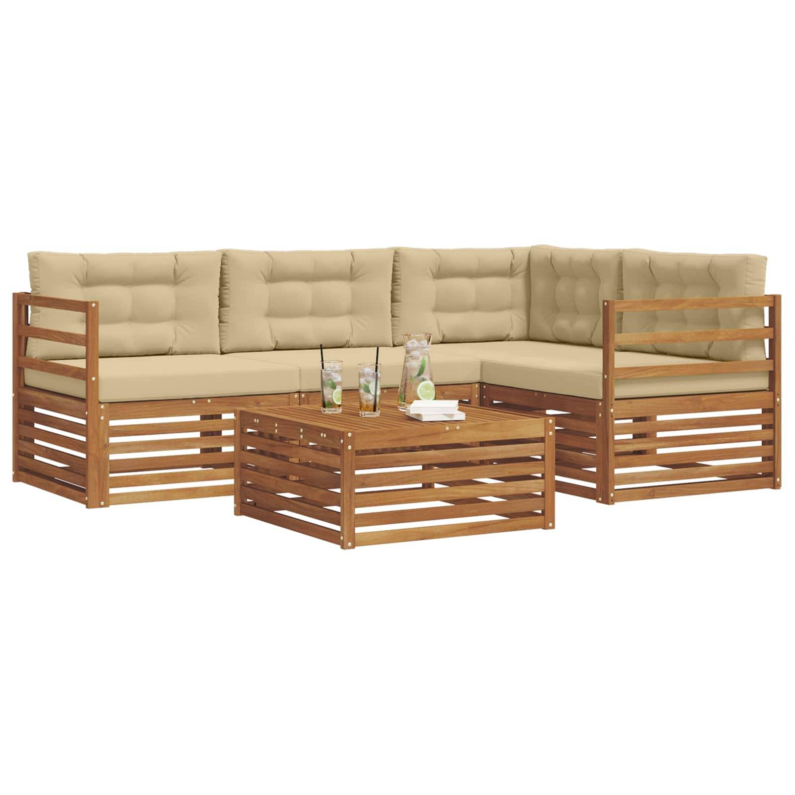 vidaXL Outdoor-Sofagarnitur mit Kissen 5 pcs Natur und Beige