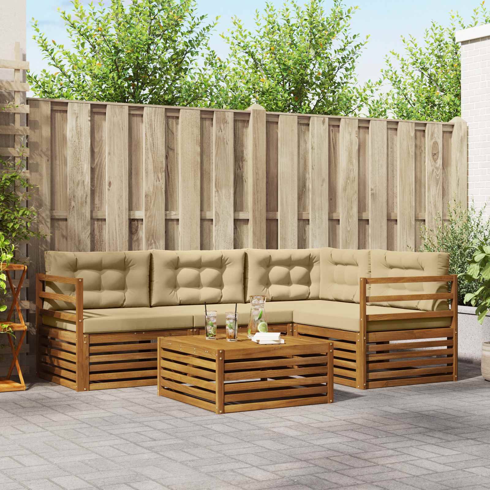vidaXL Outdoor-Sofagarnitur mit Kissen 5 pcs Natur und Beige