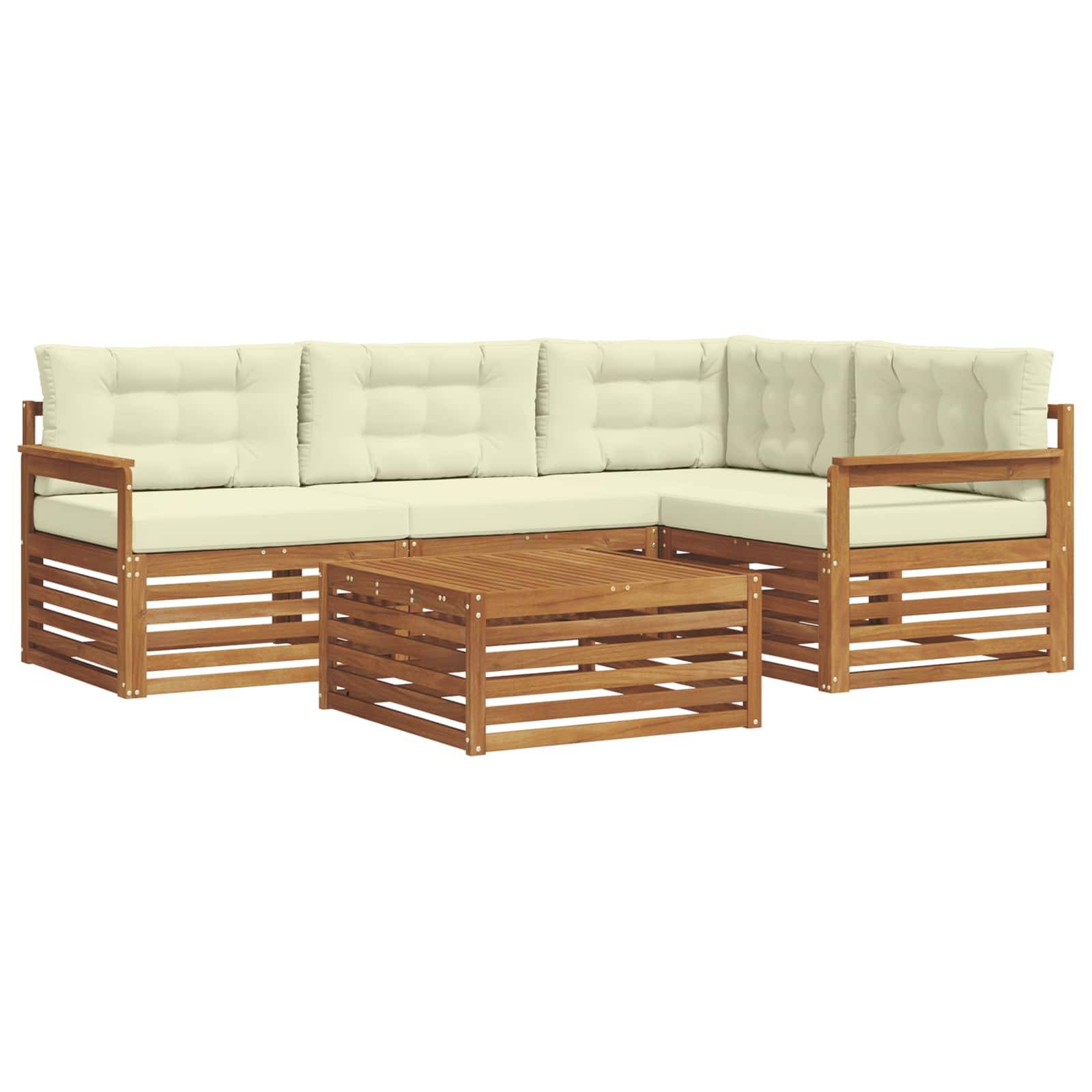 vidaXL Outdoor-Sofagarnitur mit Kissen 5 pcs Natur und Creme