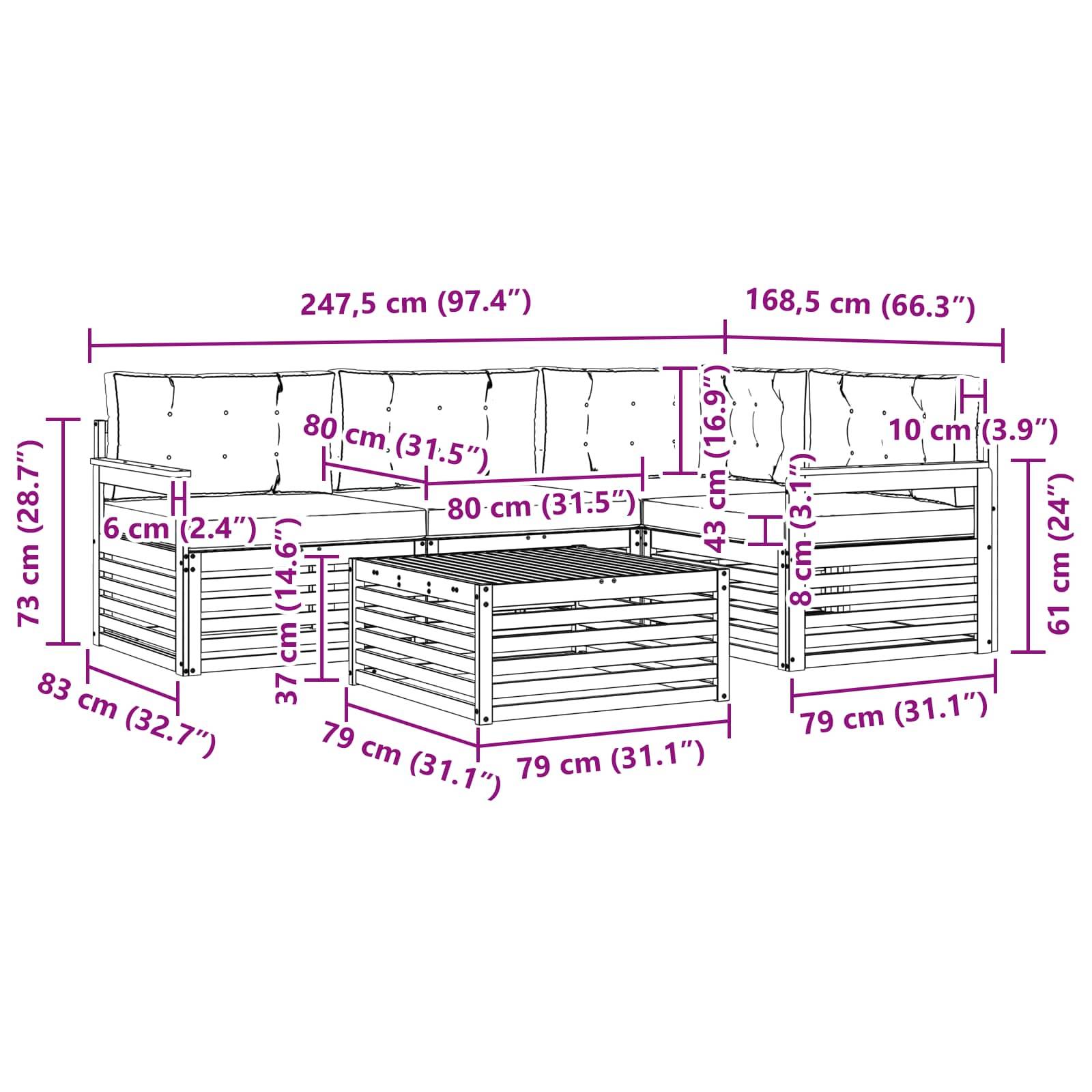 vidaXL Outdoor-Sofagarnitur mit Kissen 5 pcs Natur und Anthrazit