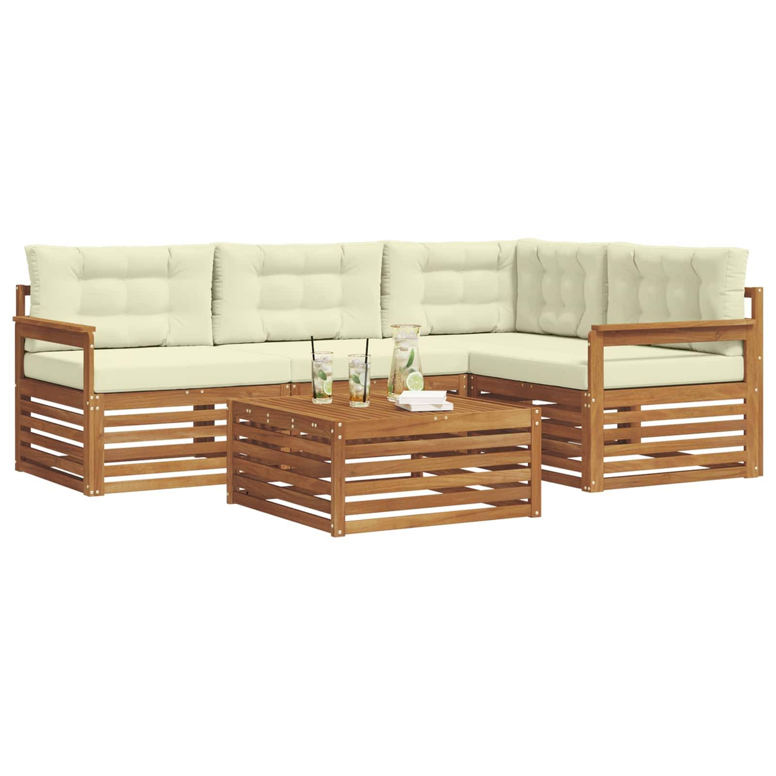 vidaXL Outdoor-Sofagarnitur mit Kissen 5 pcs Natur und Creme