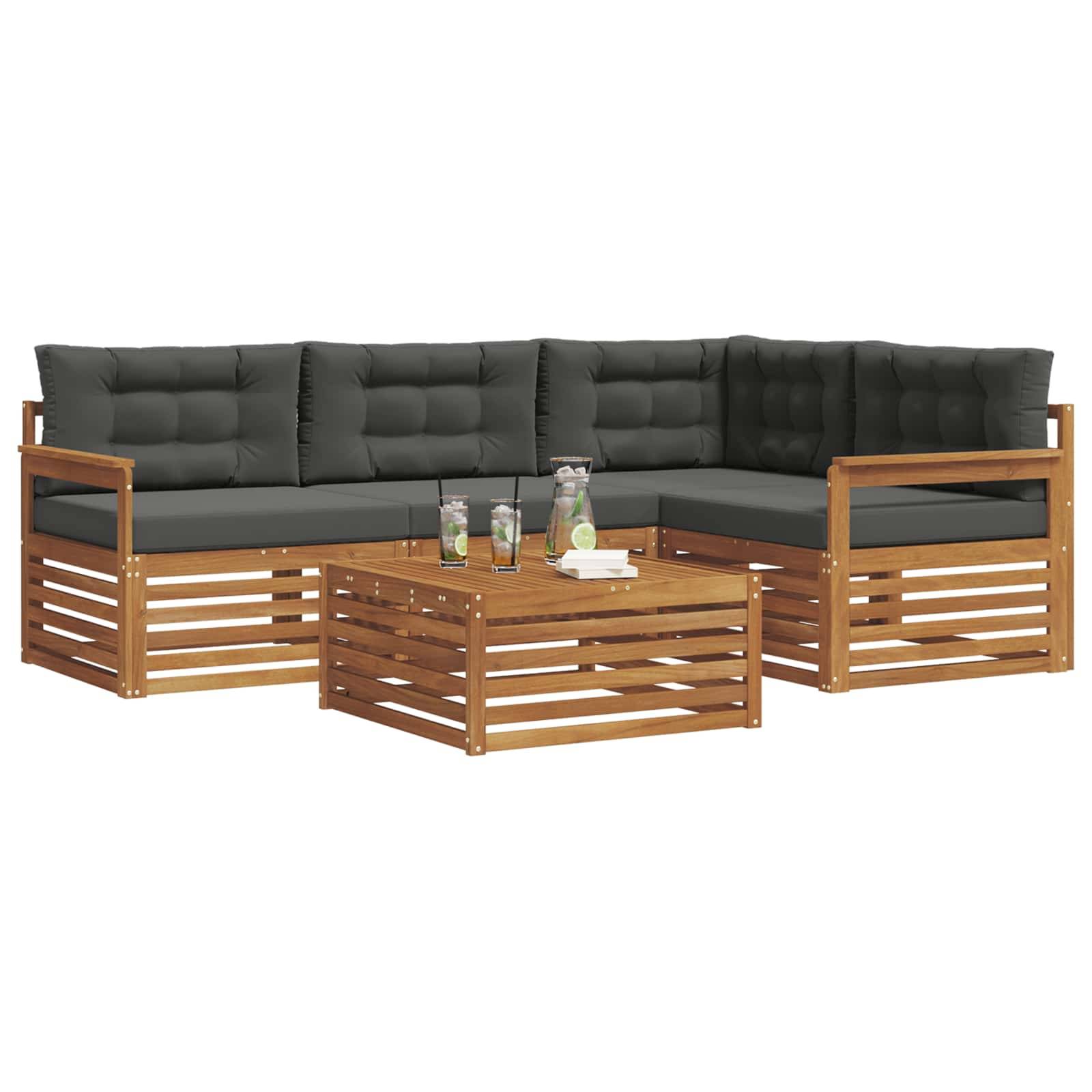 vidaXL Outdoor-Sofagarnitur mit Kissen 5 pcs Natur und Anthrazit