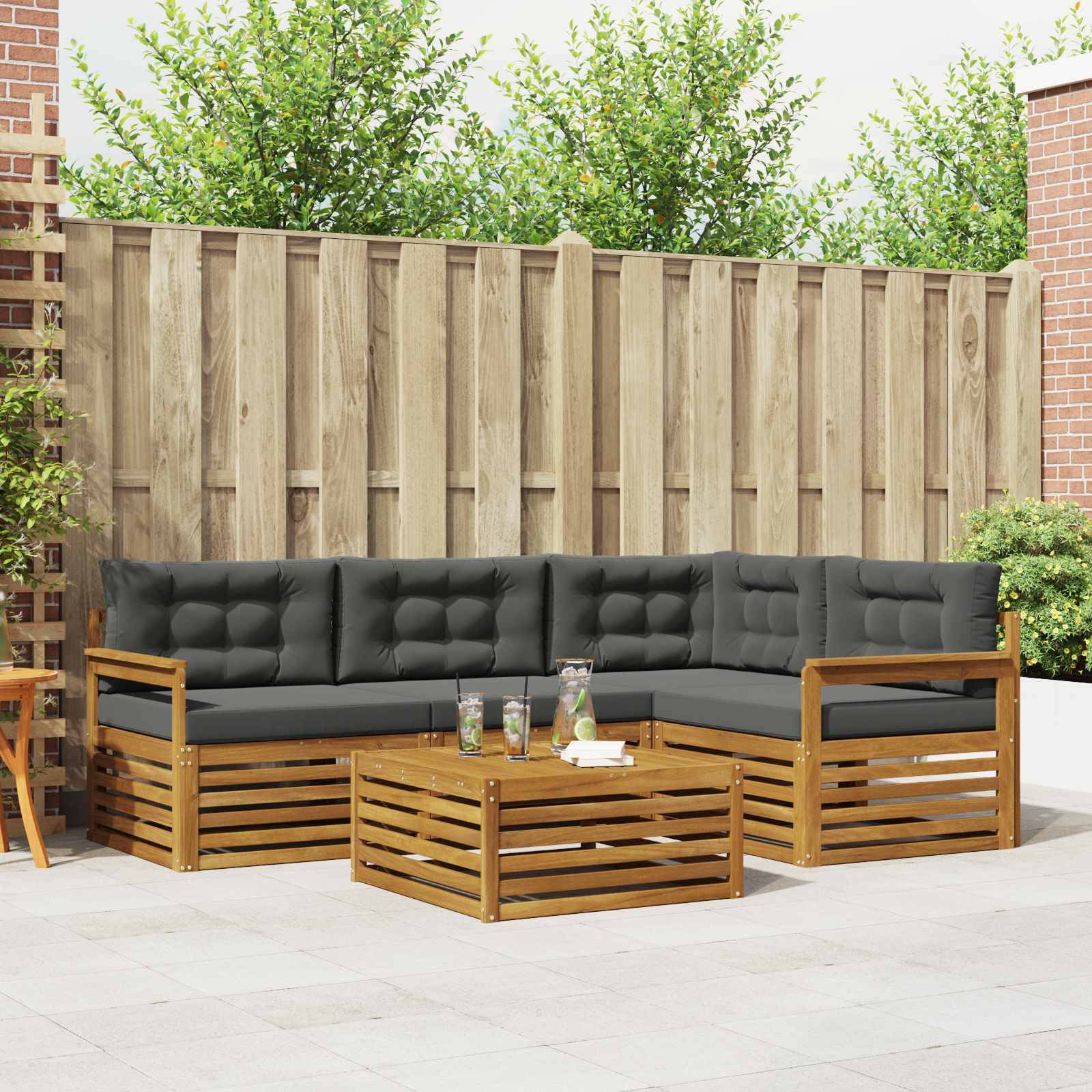 vidaXL Outdoor-Sofagarnitur mit Kissen 5 pcs Natur und Anthrazit