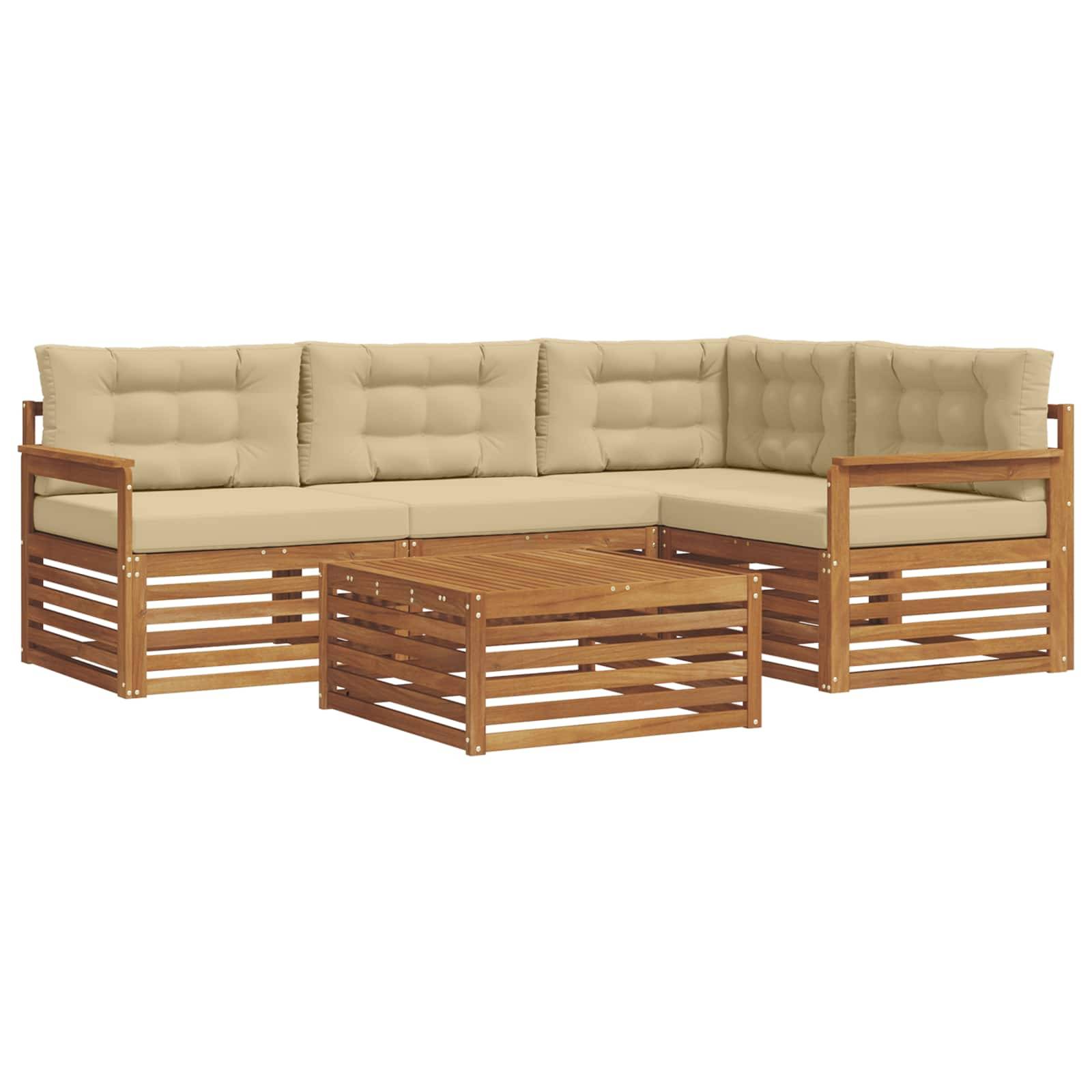 vidaXL Outdoor-Sofagarnitur mit Kissen 5 pcs Natur und Beige