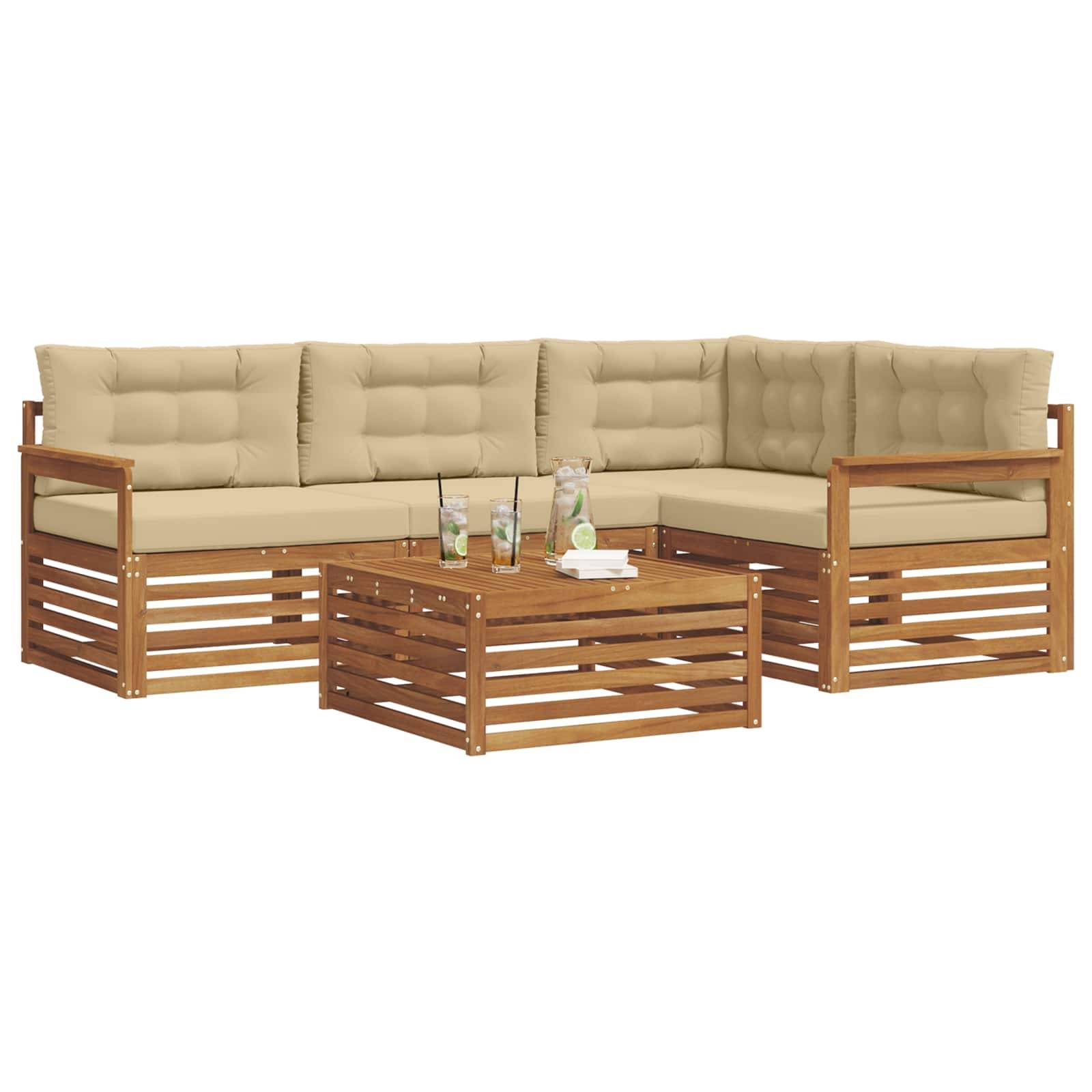 vidaXL Outdoor-Sofagarnitur mit Kissen 5 pcs Natur und Beige