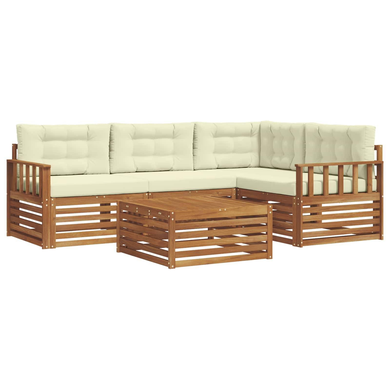 vidaXL Outdoor-Sofagarnitur mit Kissen 5 pcs Natur und Creme